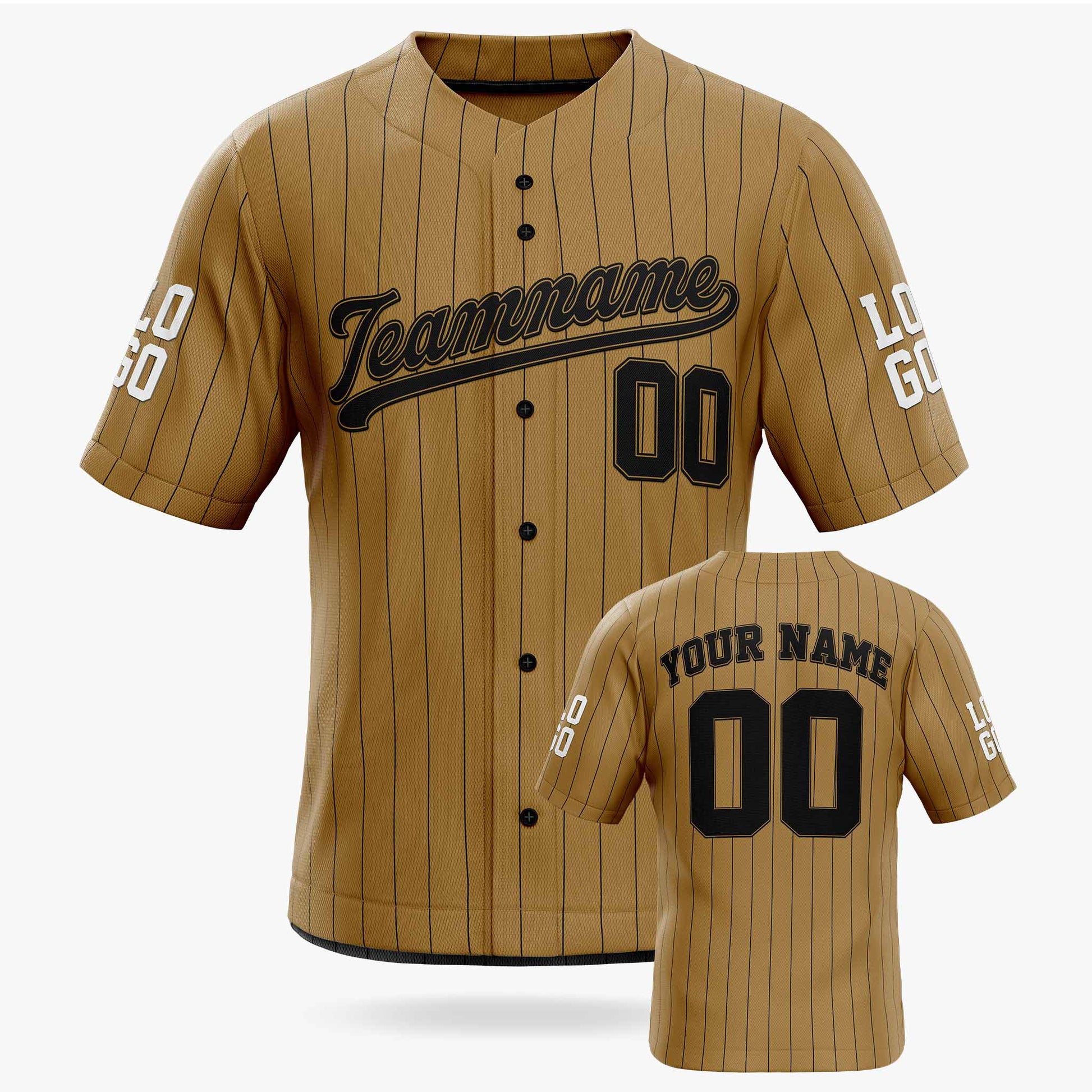 Custom Pinstripe Baseball Jersey Bronze and Black - Design Your Own