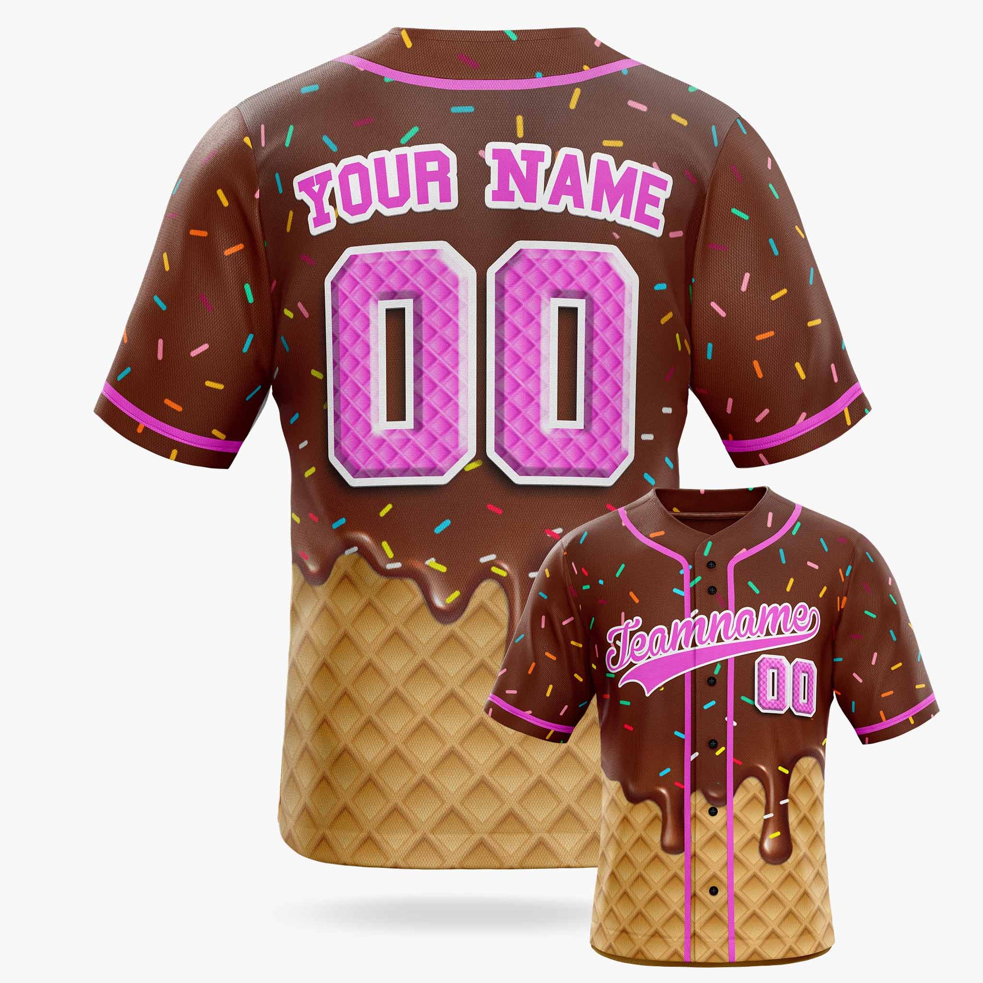 Custom Ice Cream Baseball Jersey Brown and Pink with Piping - Design Your Own