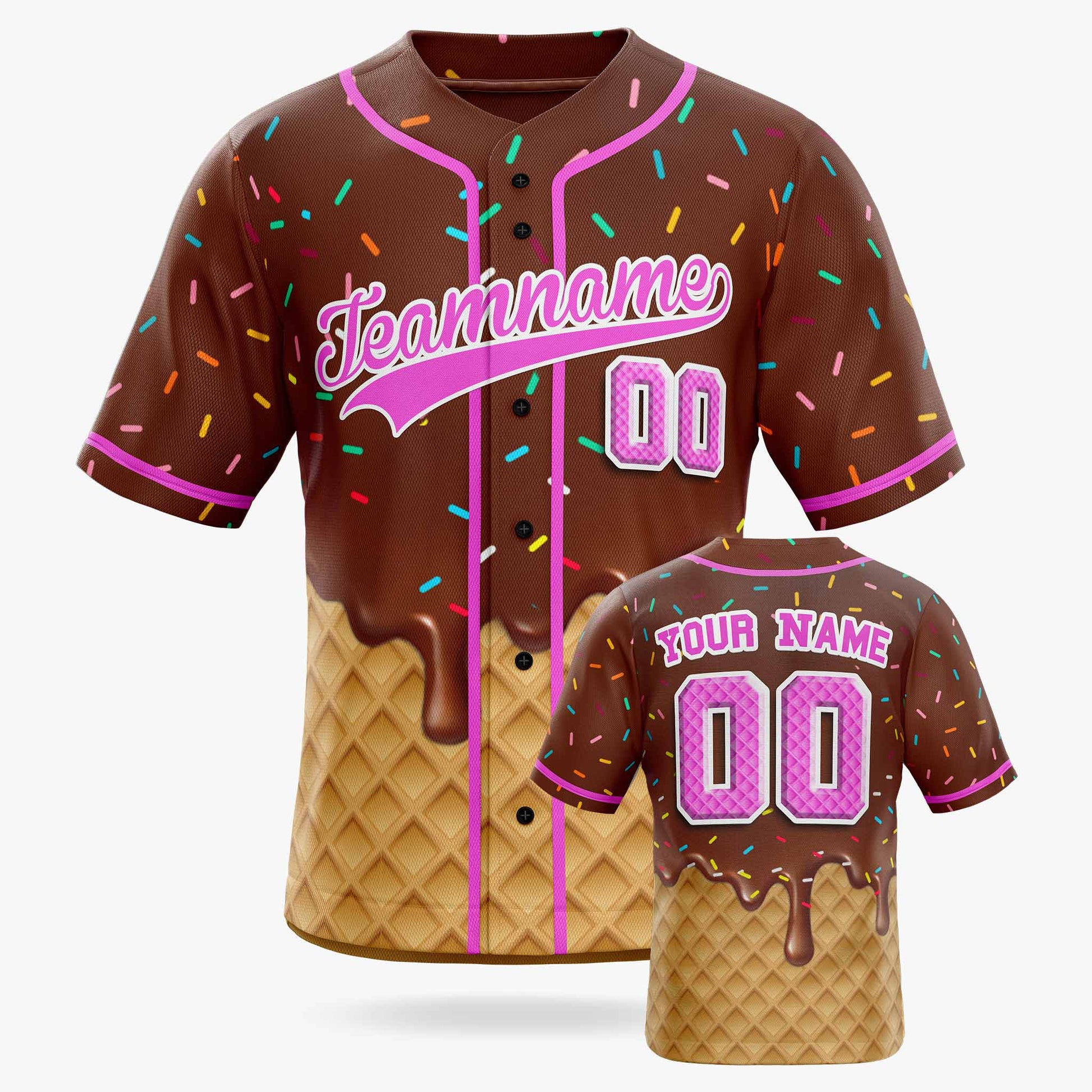 Custom Ice Cream Baseball Jersey Brown and Pink with Piping - Design Your Own