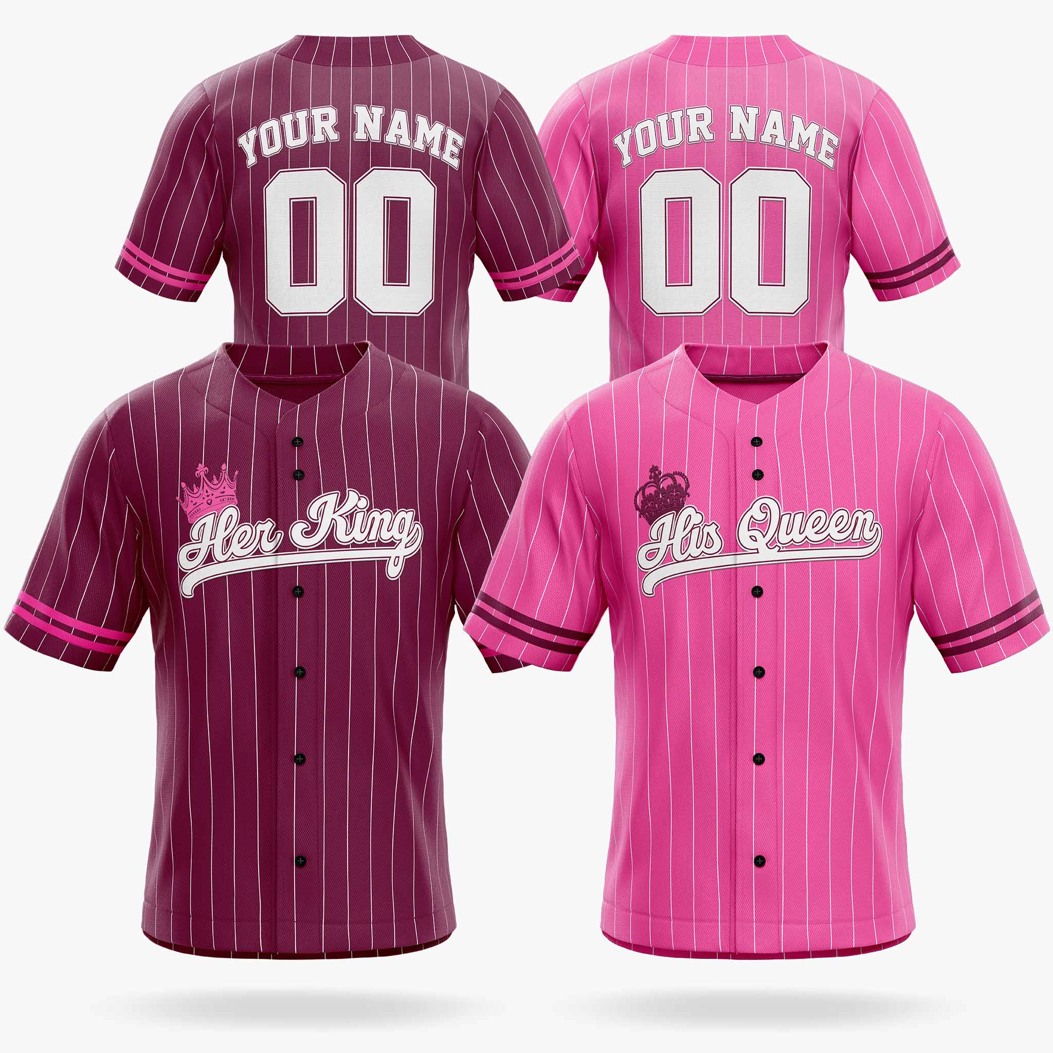 Custom Matching Couple Jerseys Pink and Cherry - Her King and His Queen - Design Your Own