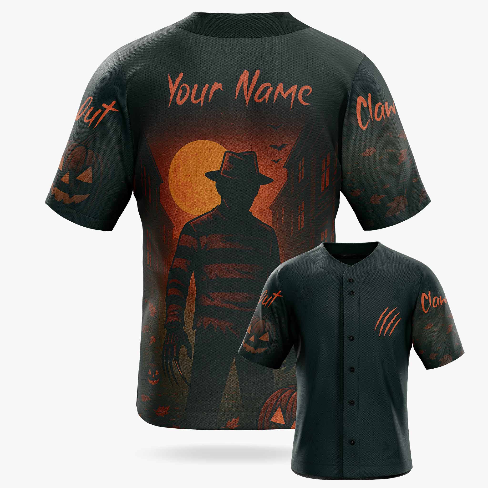 Custom Halloween Baseball Jersey - Horror Movie Design Claw Out - Add Your Name