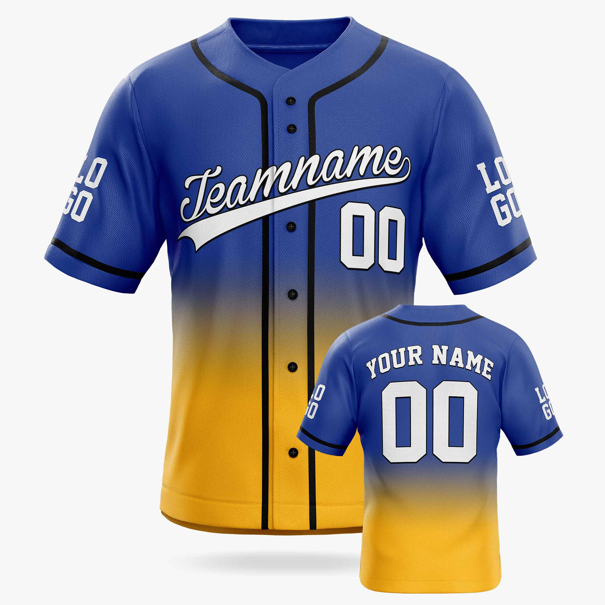 Custom Gradient Baseball Jersey Cobalt and Yellow With Piping - Design Your Own
