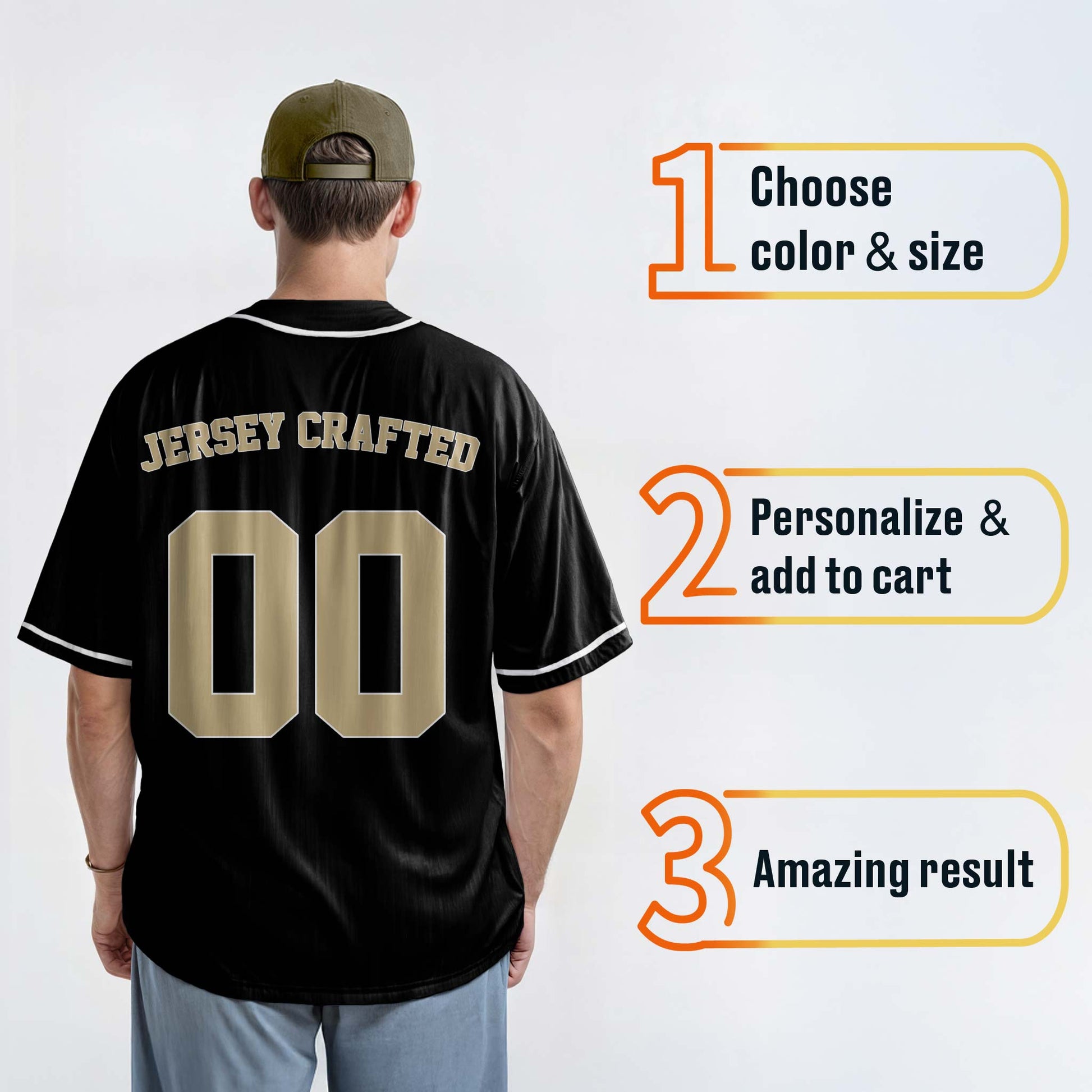 Custom Baseball Jersey Black and Beige with White Piping - Design Your Own