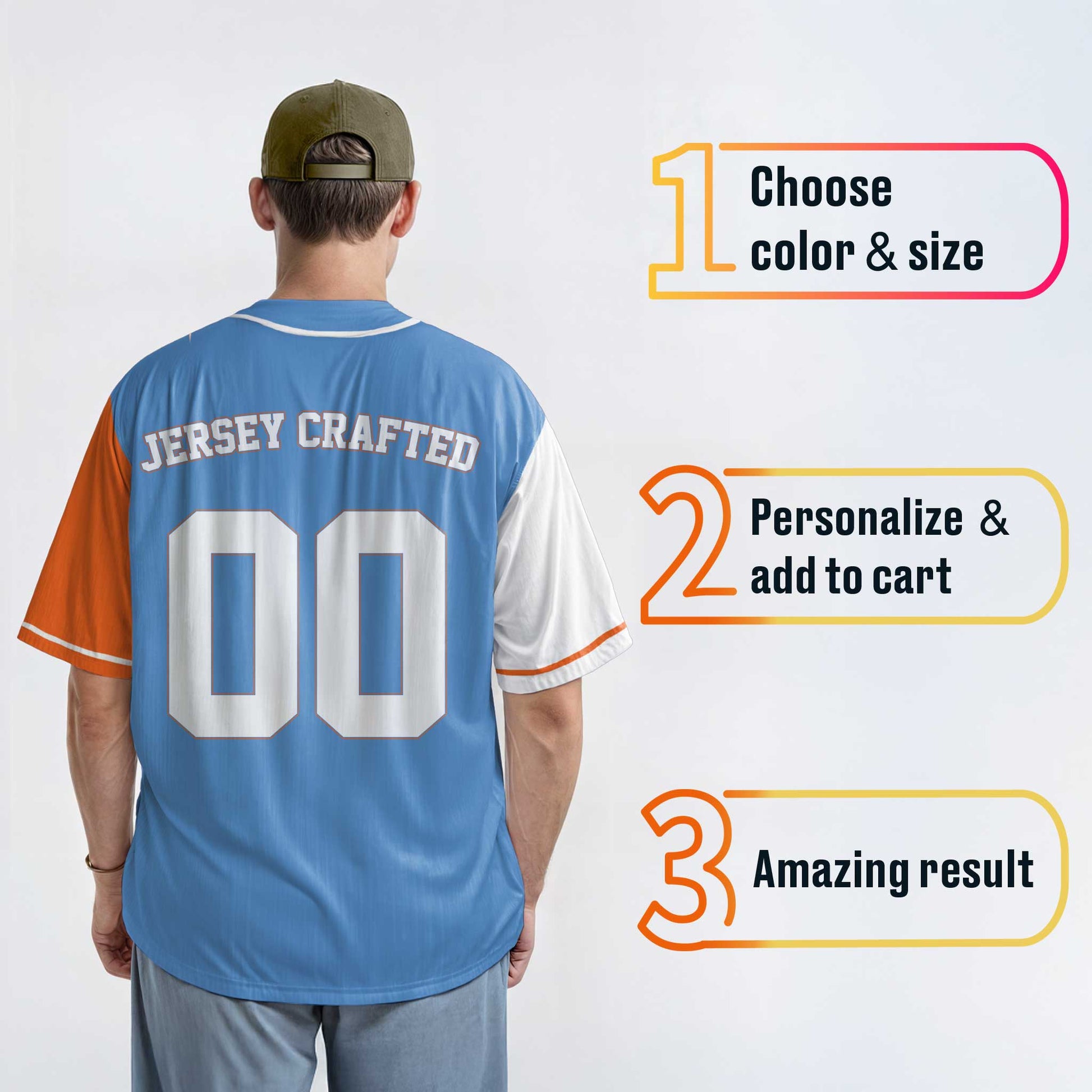 Custom Baseball Jersey Light Blue White and Orange With Piping - Design Your Own