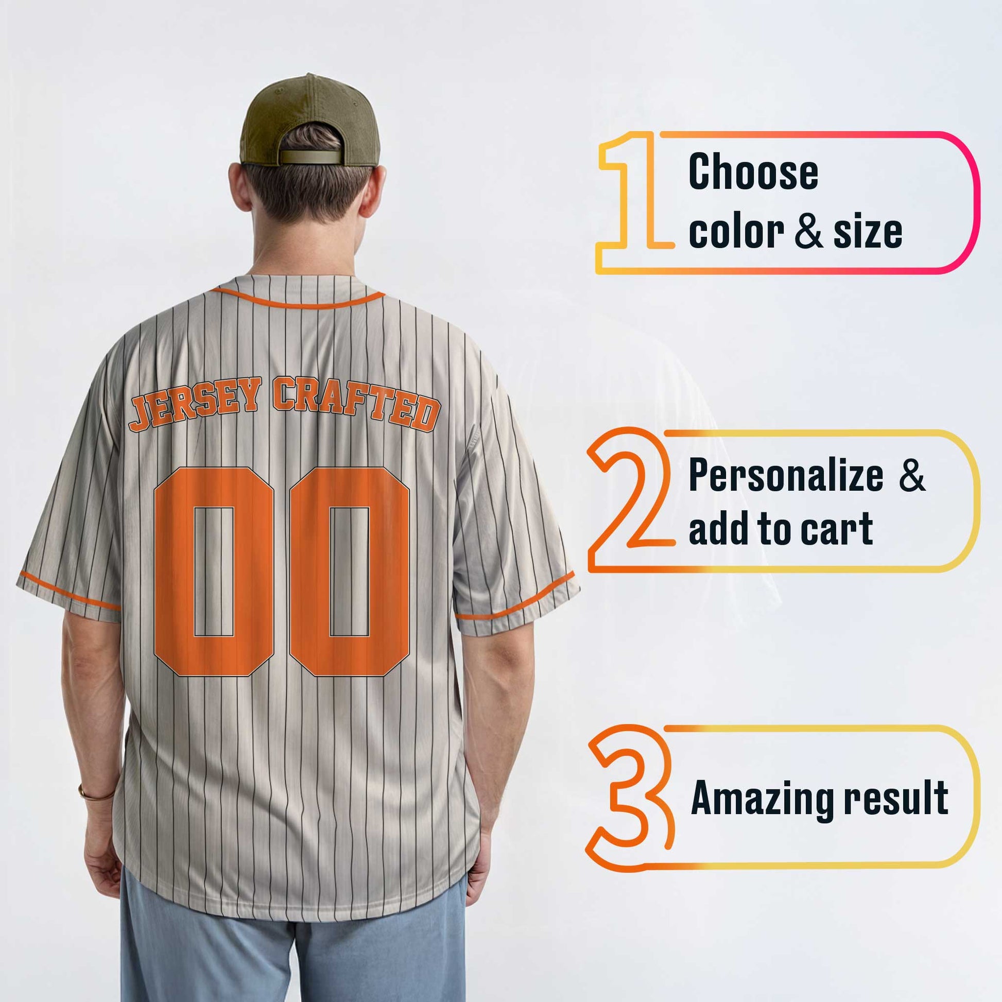 Custom Pinstripe Baseball Jersey Cream and Orange With Piping - Design Your Own