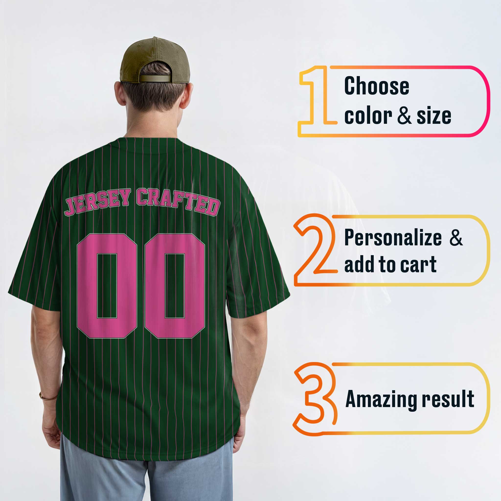 Custom Pinstripe Baseball Jersey Dark Green and Pink - Design Your