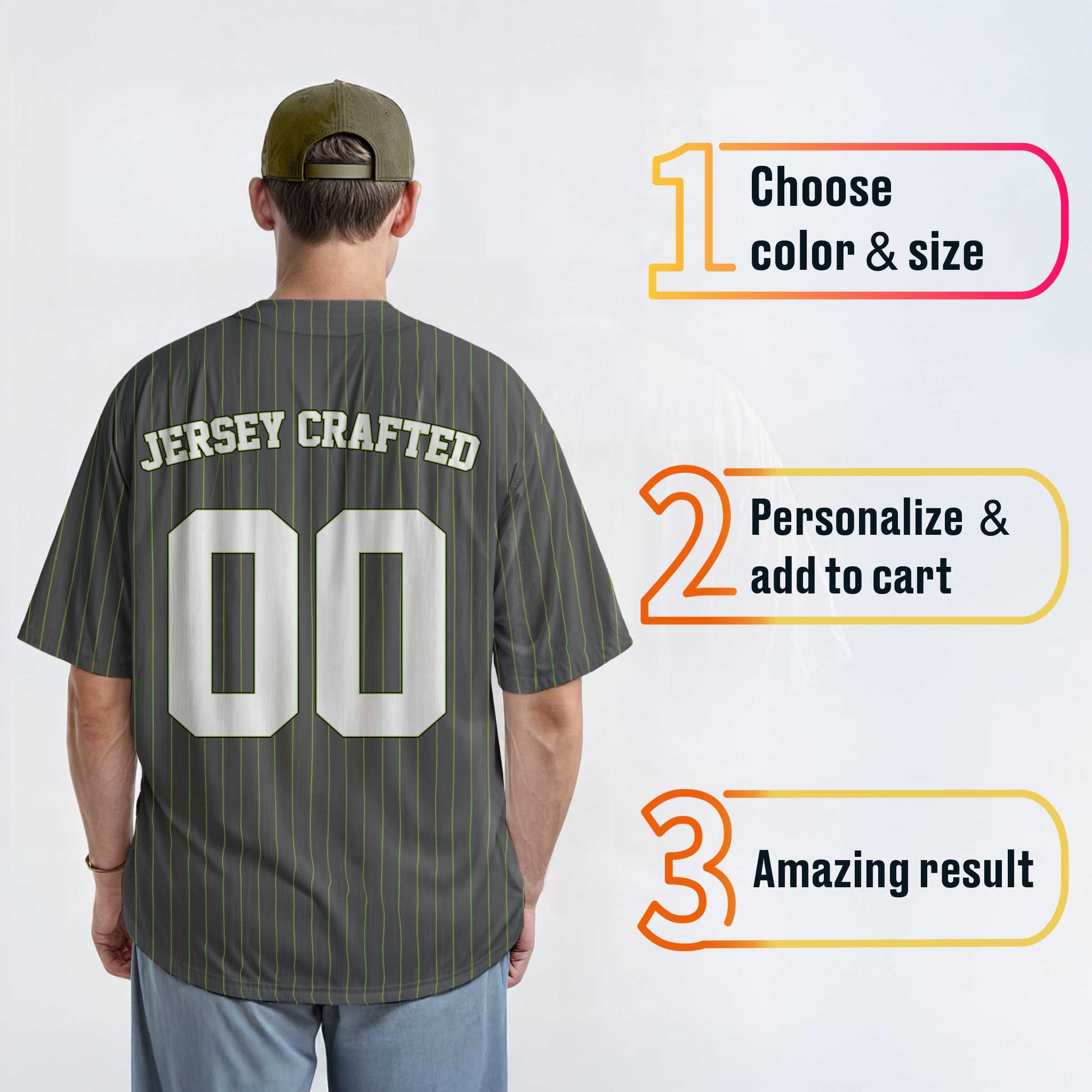 Custom Pinstripe Baseball Jersey Dark Gray Neon Green and White - Design Your Own