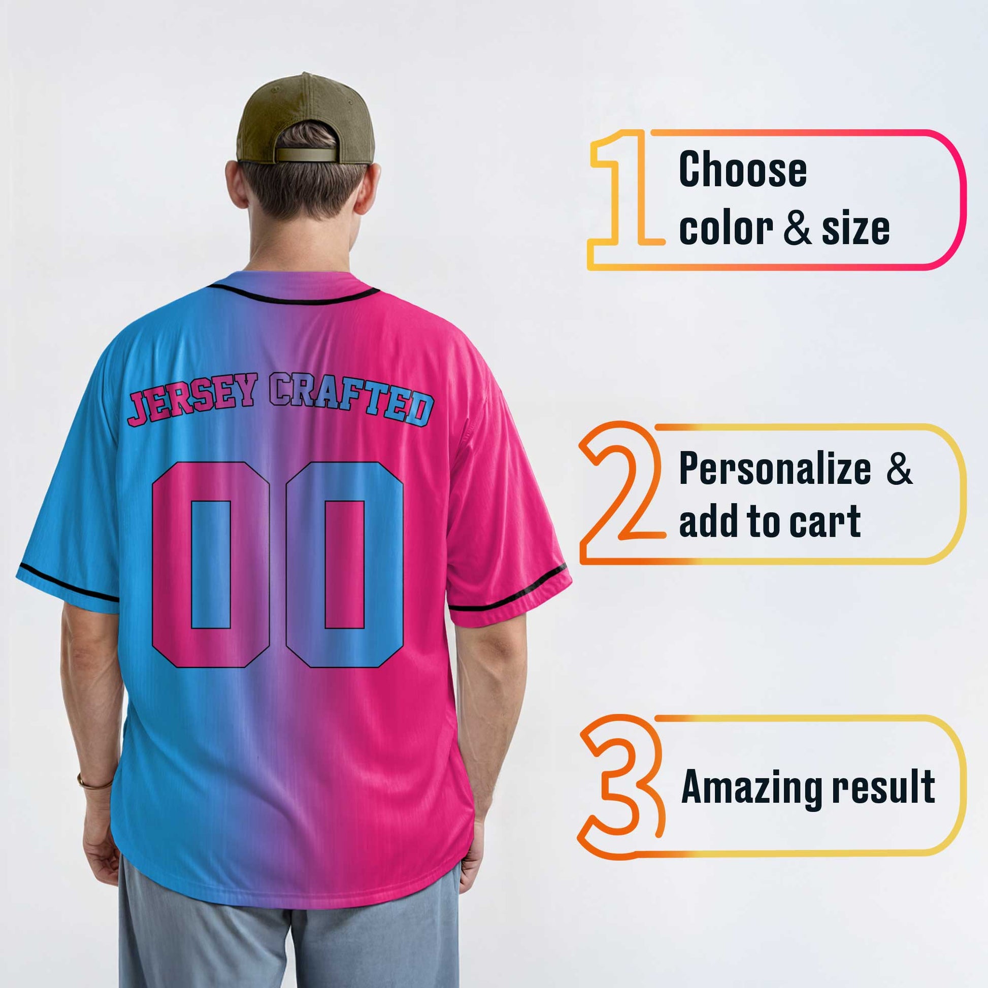 Custom Gradient Baseball Jersey Pink and Blue With Black Piping - Design Your Own