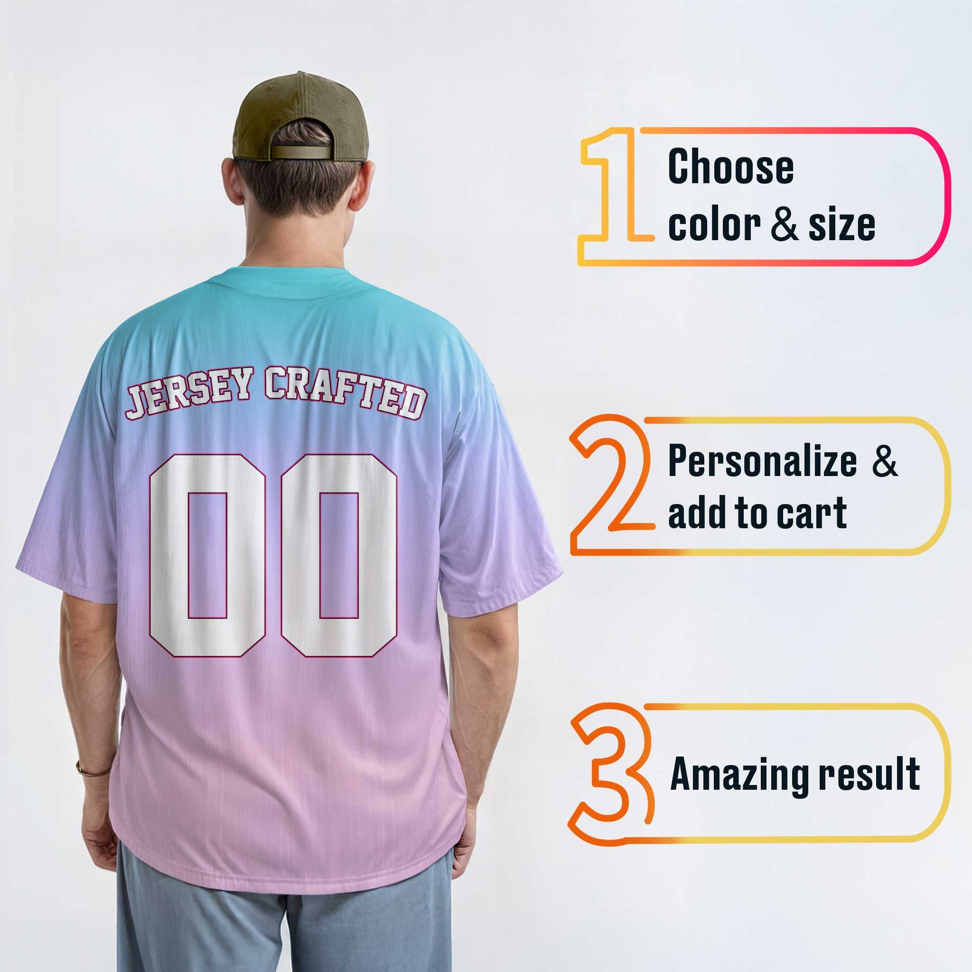 Custom Gradient Baseball Jersey Light Blue and Light Purple - Design Your Own
