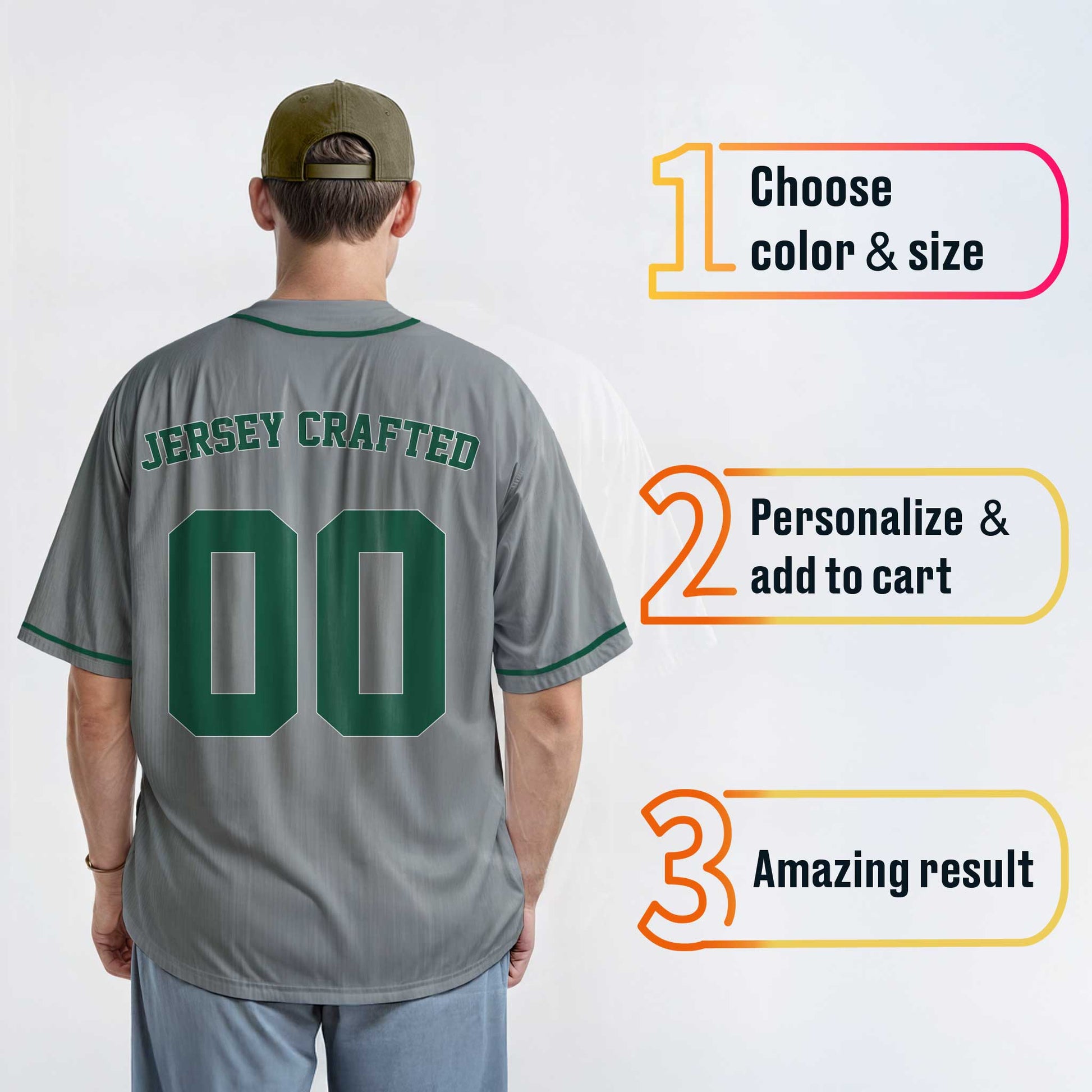 Custom Baseball Jersey Gray and Green - Design Your Own