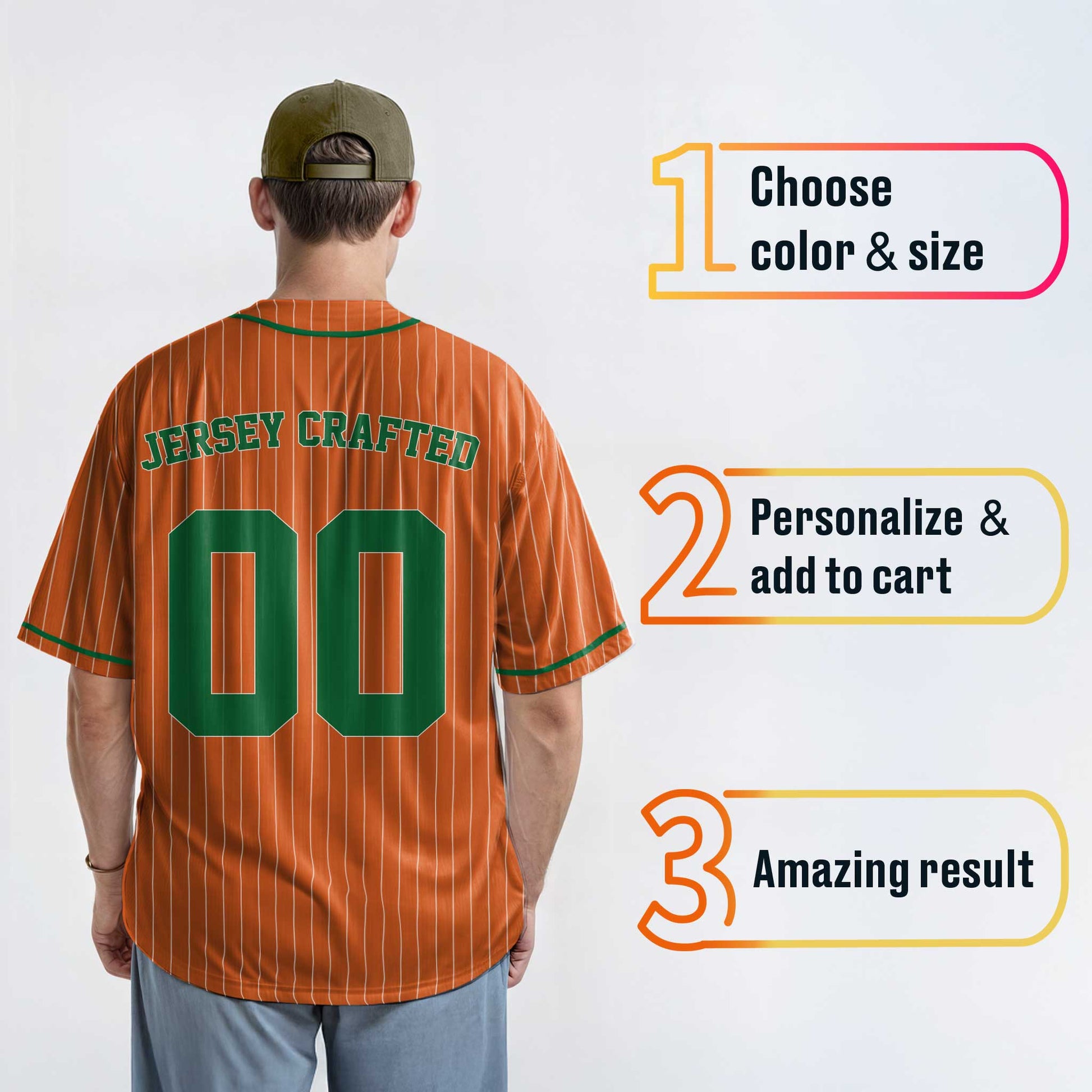 Custom Pinstripe Baseball Jersey Orange and Green With Piping - Design Your Own