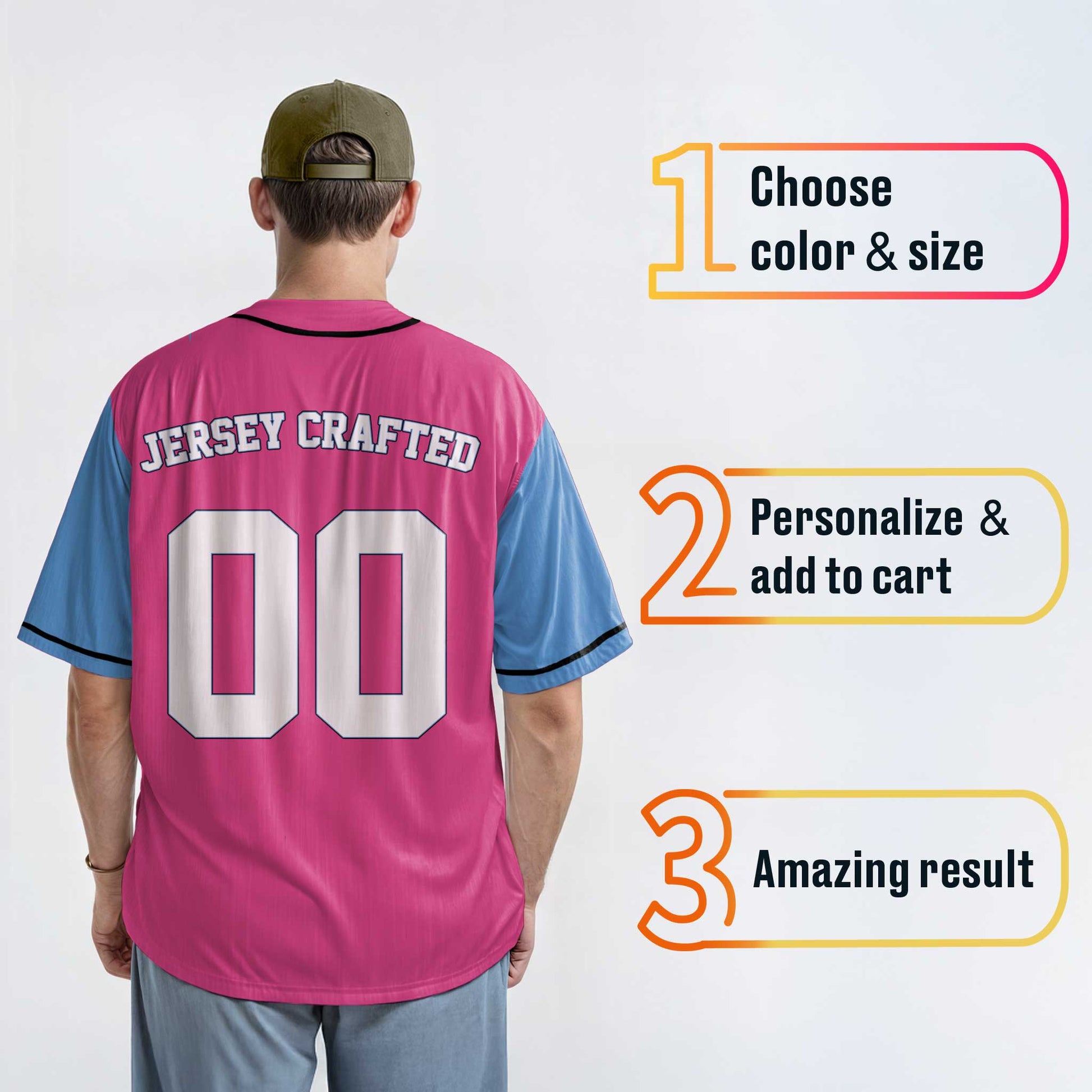 Custom Baseball Jersey Pink and Blue With Black Piping - Design Your Own