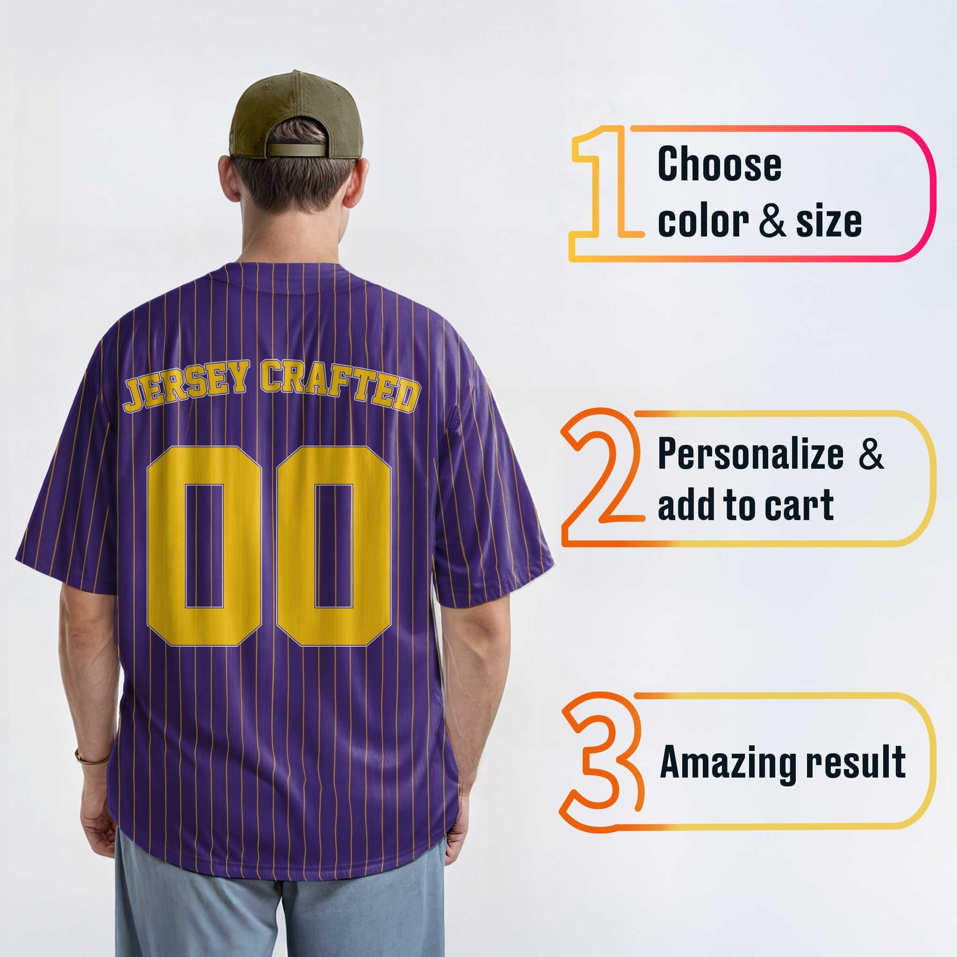 Custom Pinstripe Baseball Jersey Purple and Yellow - Design Your Own