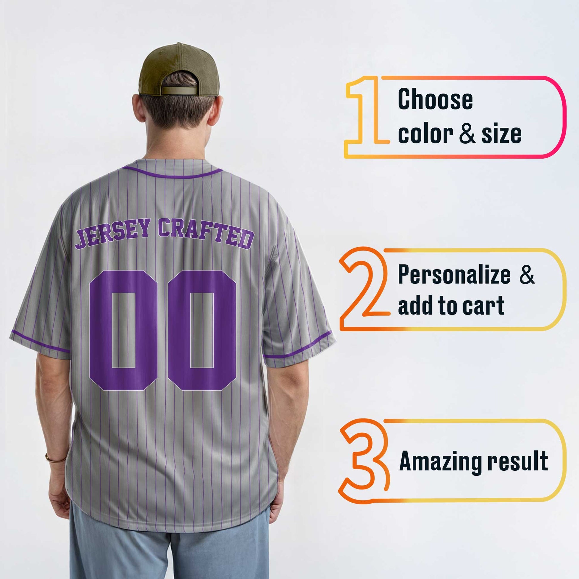 Custom Pinstripe Baseball Jersey Silver and Purple With Piping - Design Your Own