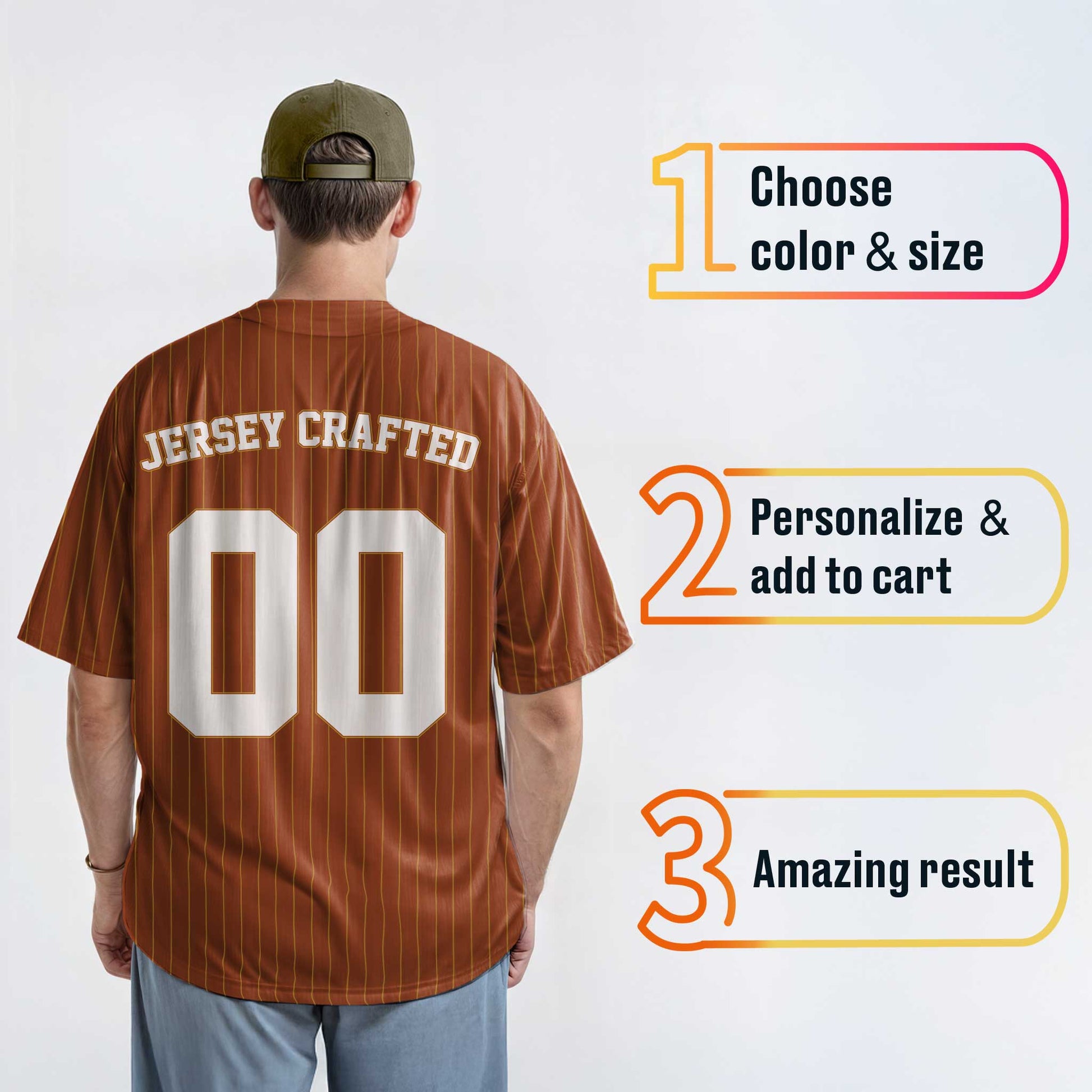 Custom Pinstripe Baseball Jersey Texas Orange and Old Gold - Design Your Own