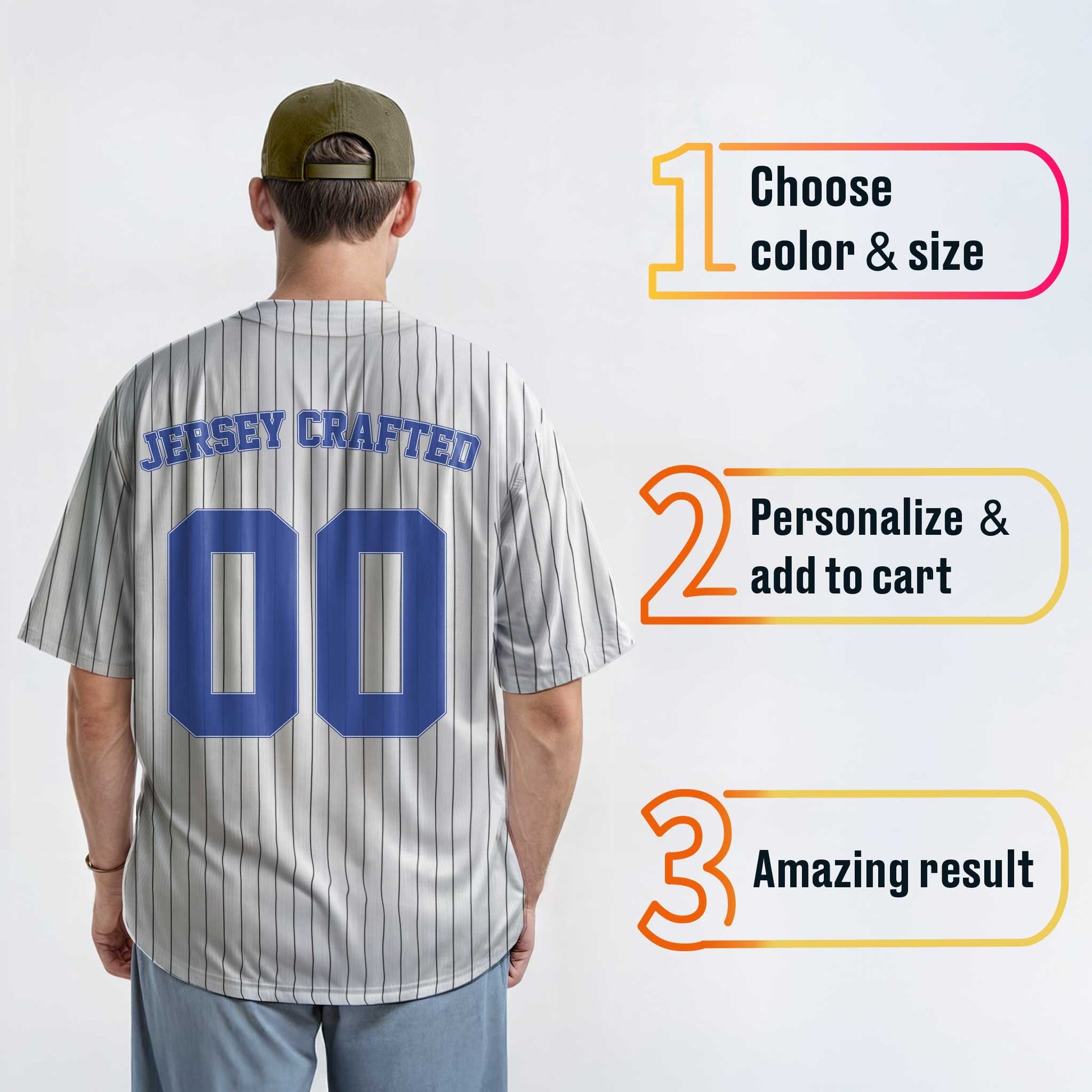 Custom Pinstripe Baseball Jersey White and Blue - Design Your Own