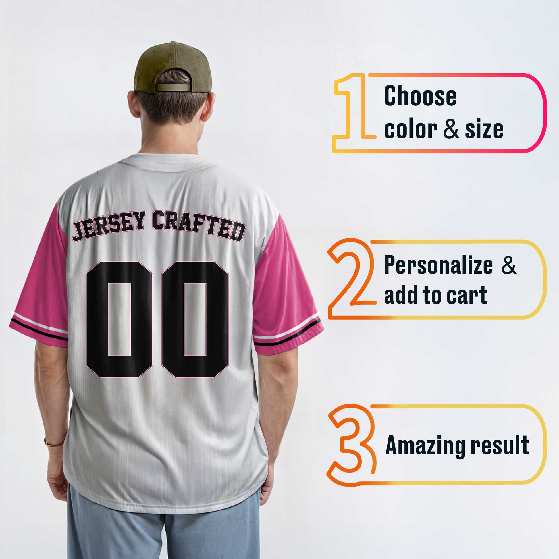 Custom Baseball Jersey White Pink and Black - Design Your Own
