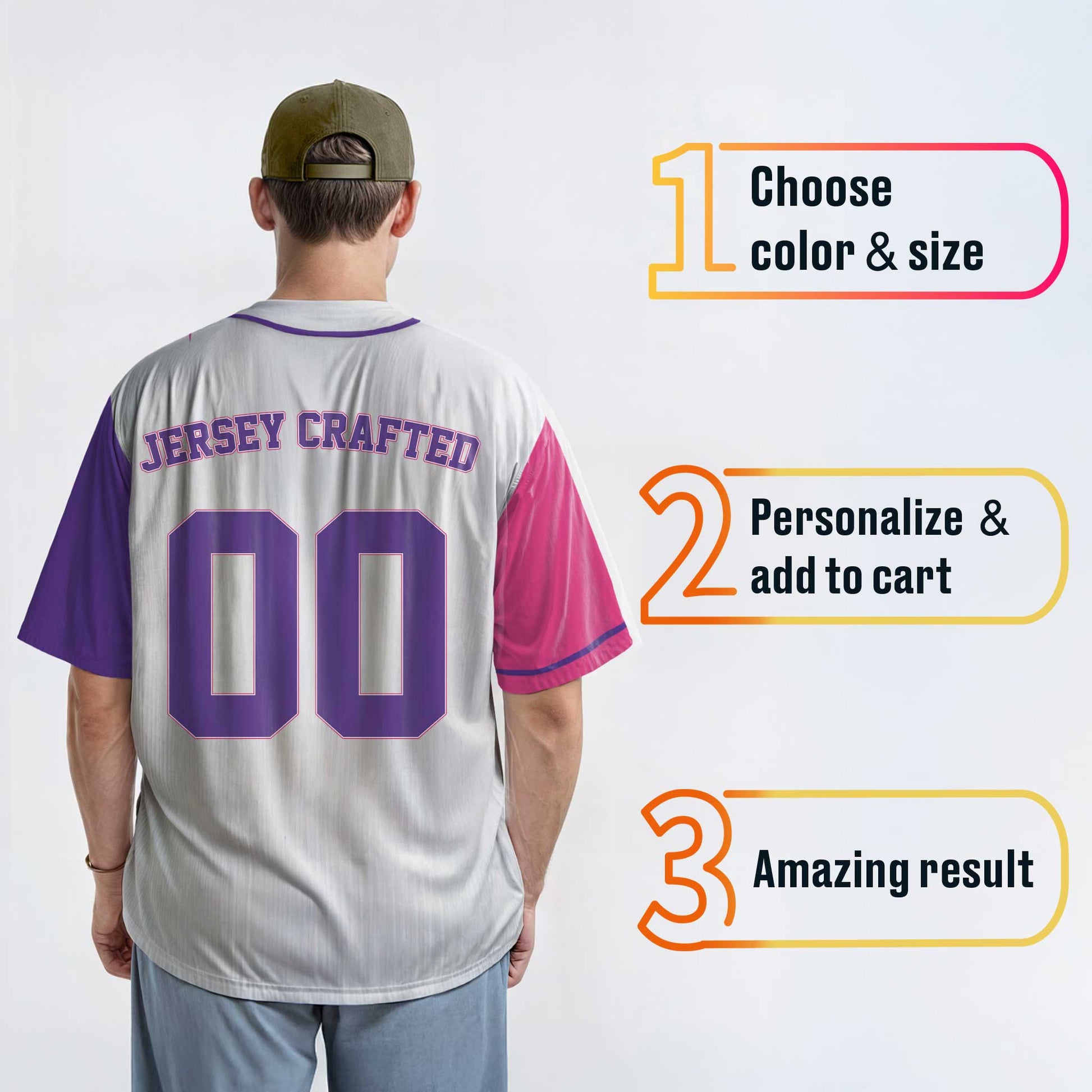 Custom Baseball Jersey White Purple and Pink With Piping - Design Your Own