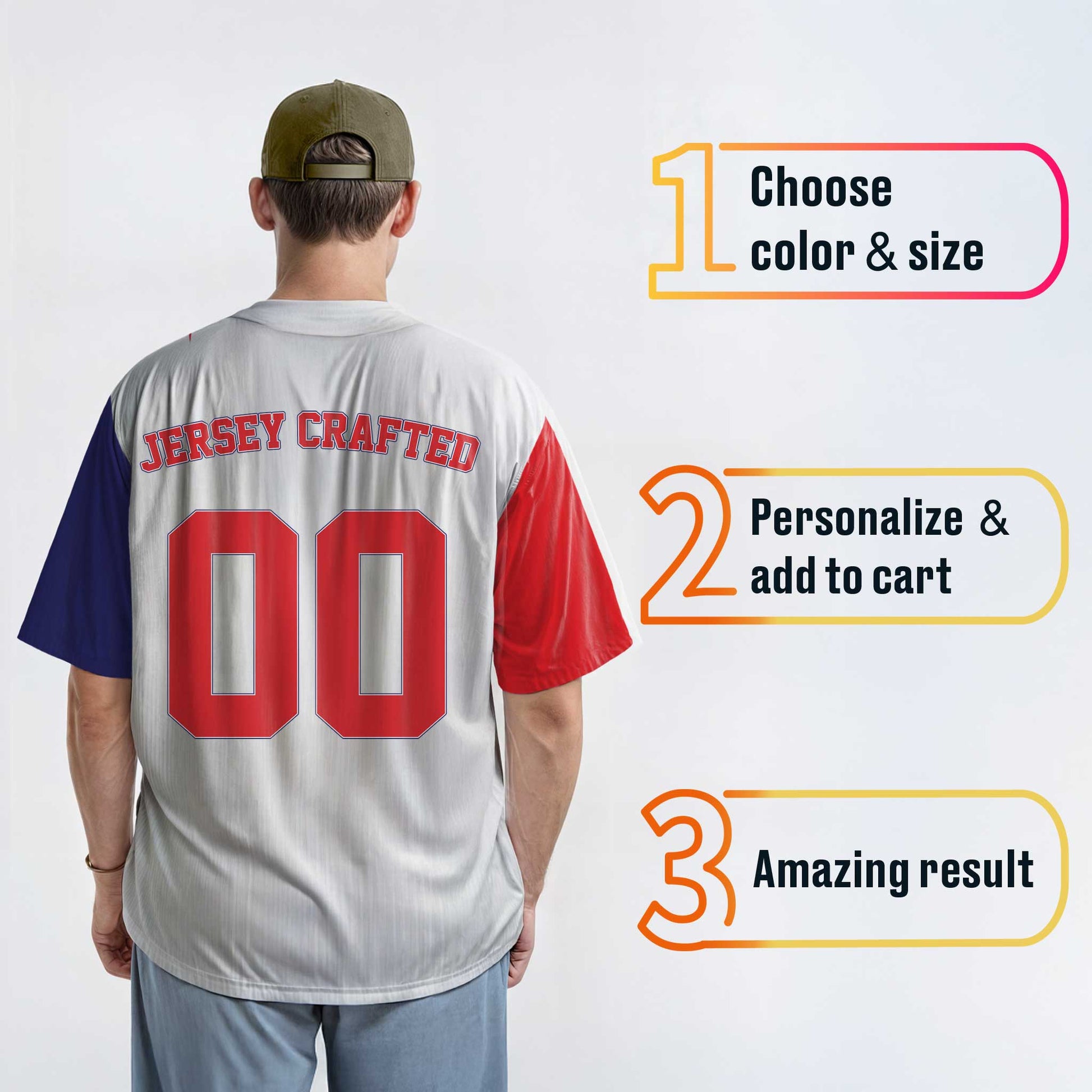 Custom Baseball Jersey White Red and Navy - Design Your Own