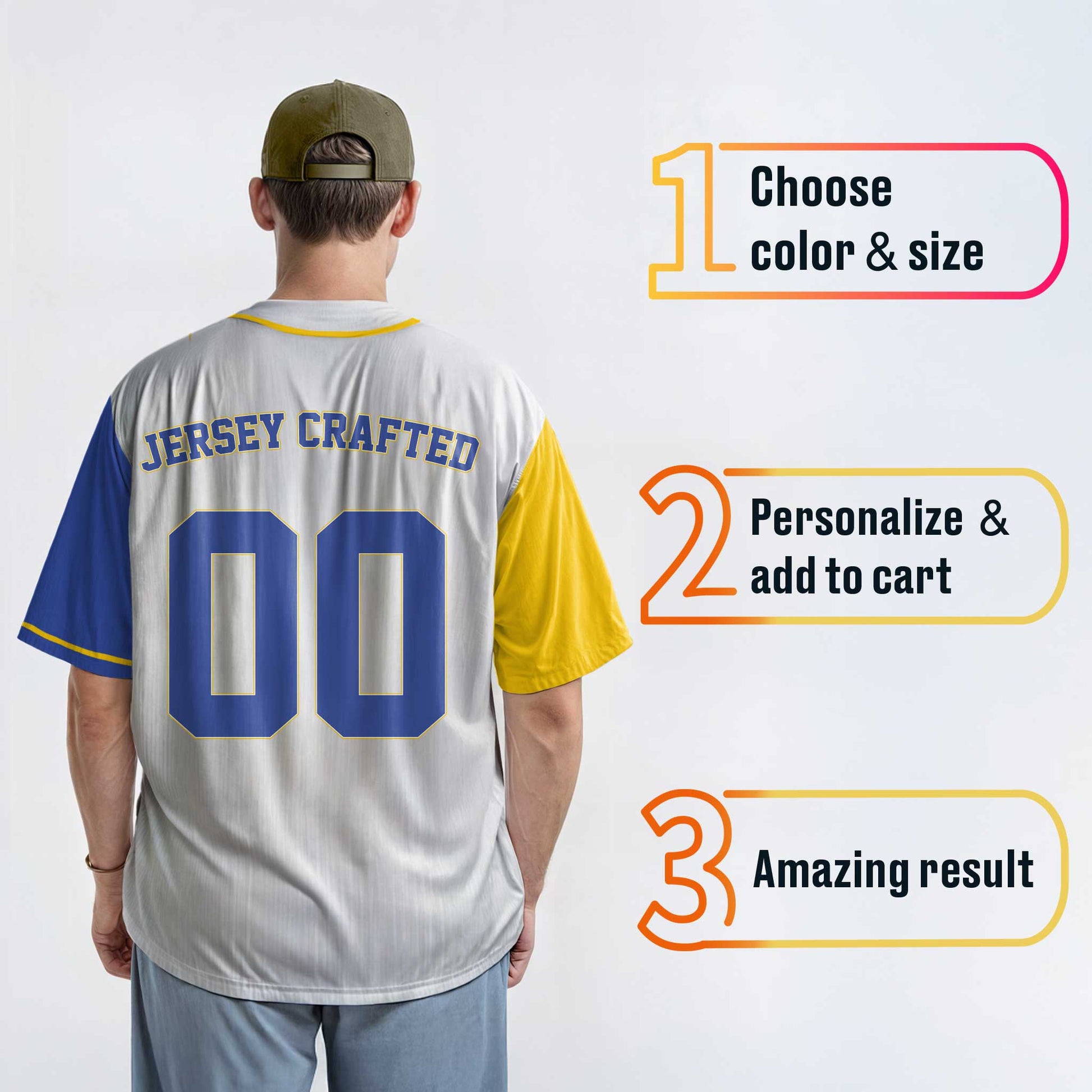 Custom Baseball Jersey White Yellow and Blue With Piping - Design Your Own