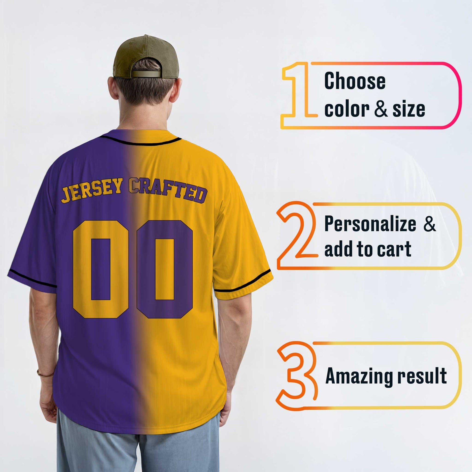 Custom Baseball Jersey Yellow and Purple With Black Piping - Design Your Own