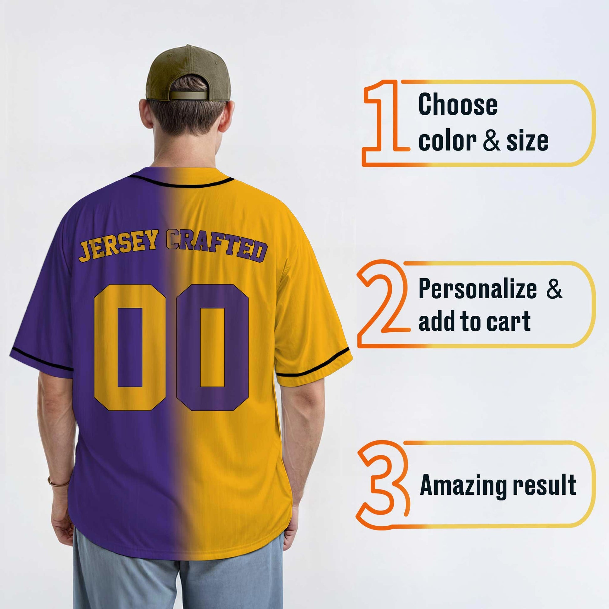 Custom Gradient Baseball Jersey Yellow and Purple With Black Piping - Design Your Own