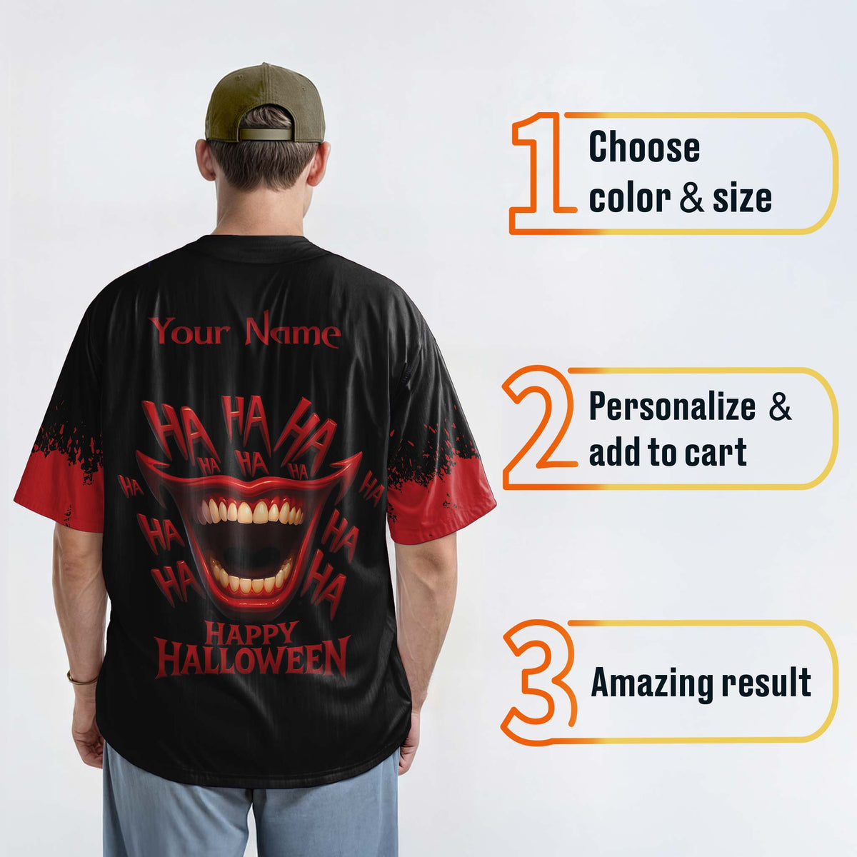 Custom Halloween Baseball Jersey - Horror Movie Design Serious - Add Your Name
