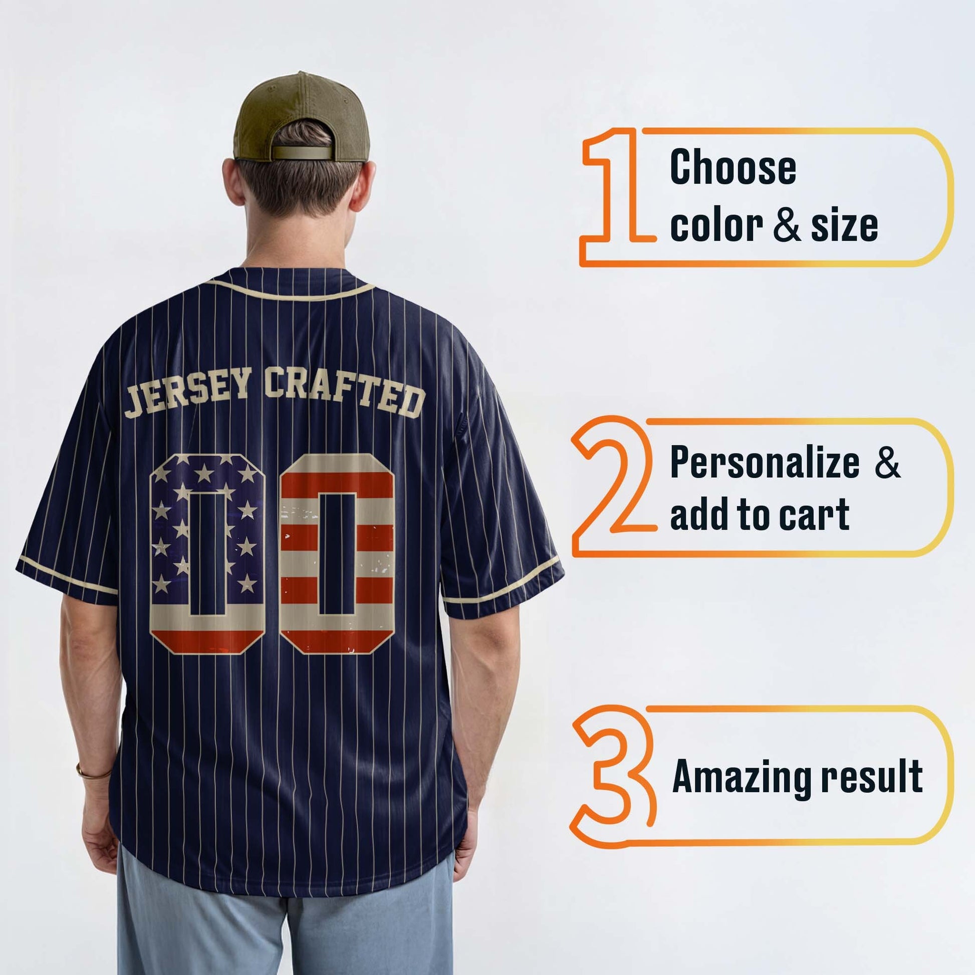 Custom Pinstripe Baseball Jersey Navy and Patriotic With White Piping - Design Your Own