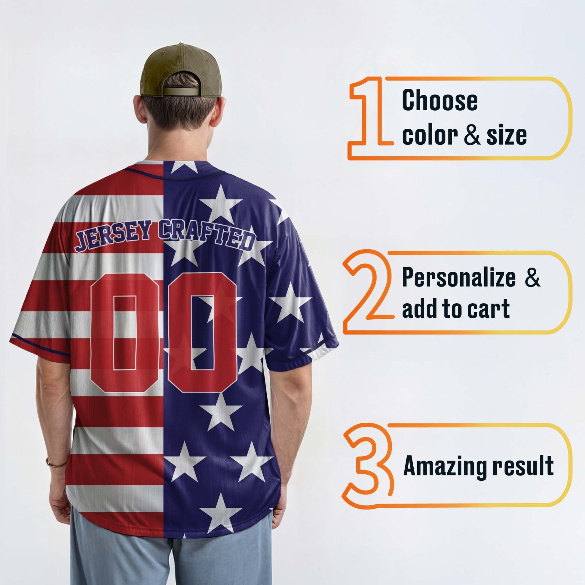 Custom Patriotic Baseball Jersey U.S. Flag With Piping - Design Your Own