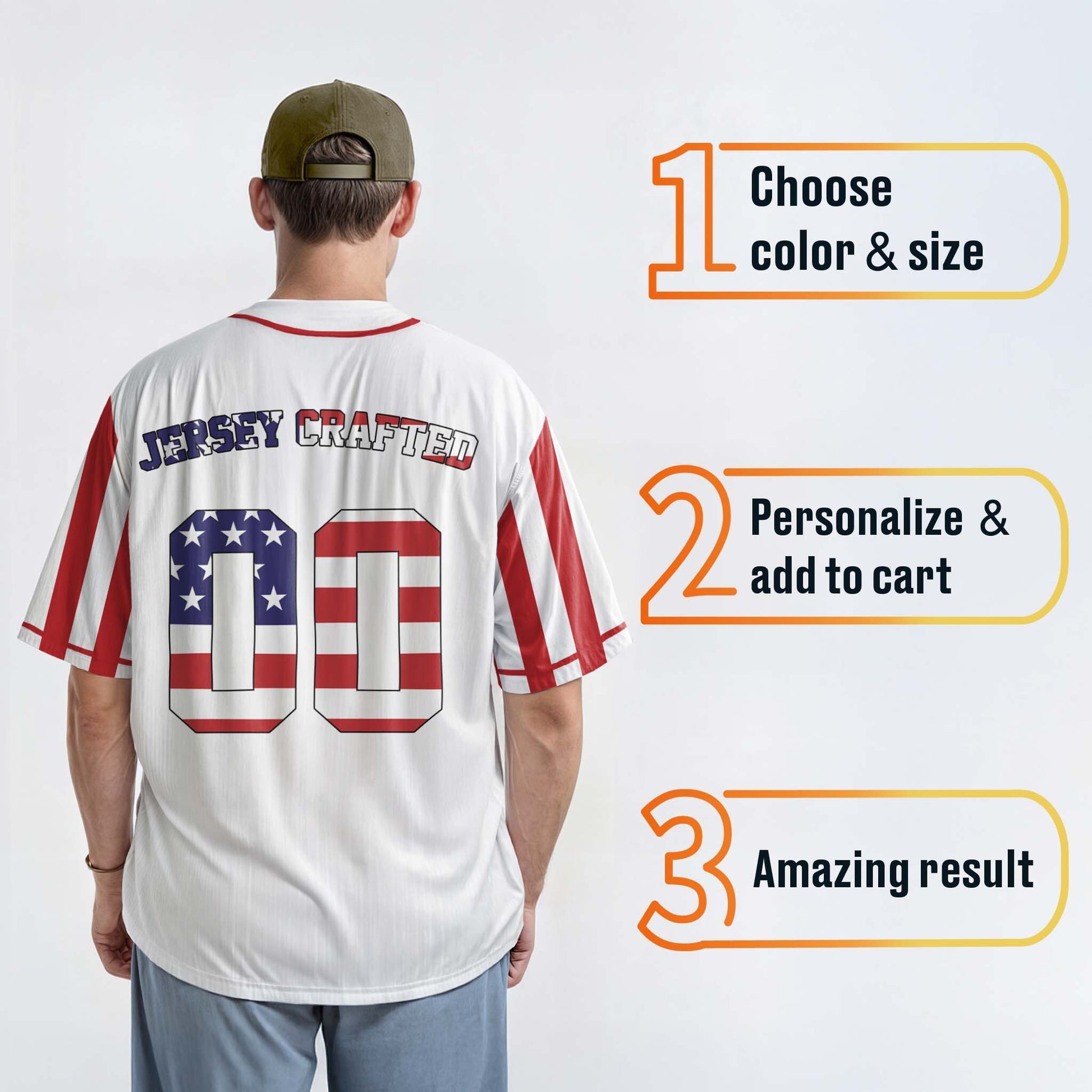Custom Patriotic Baseball Jersey White Red and Navy With Piping - Design Your Own