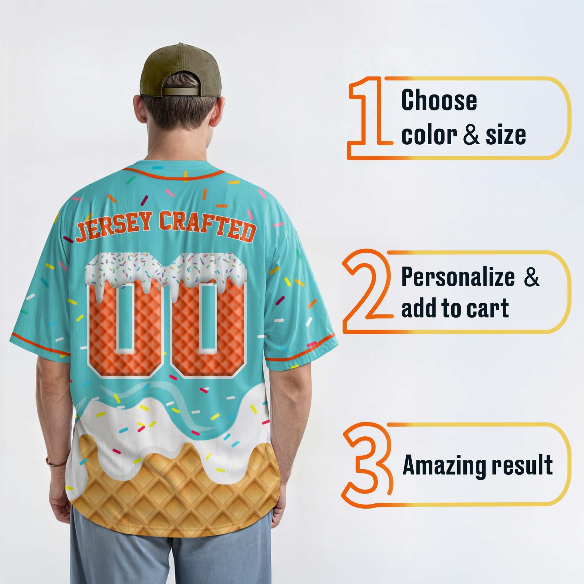 Custom Ice Cream Baseball Jersey Aqua and Orange with Piping - Design Your Own