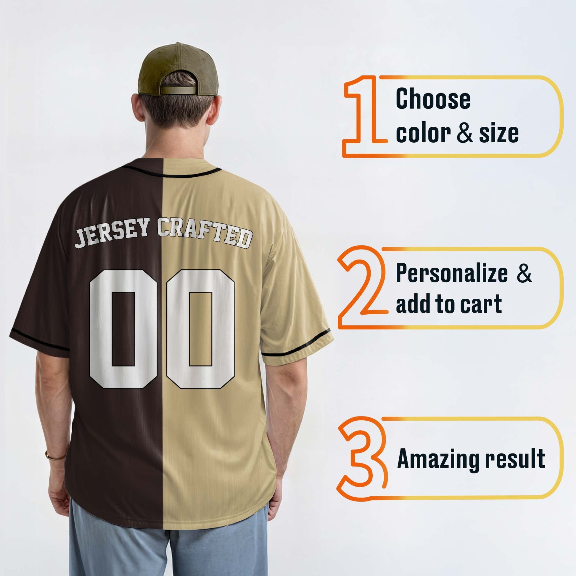 Custom Split Baseball Jersey Beige and Brown with Black Piping - Design Your Own