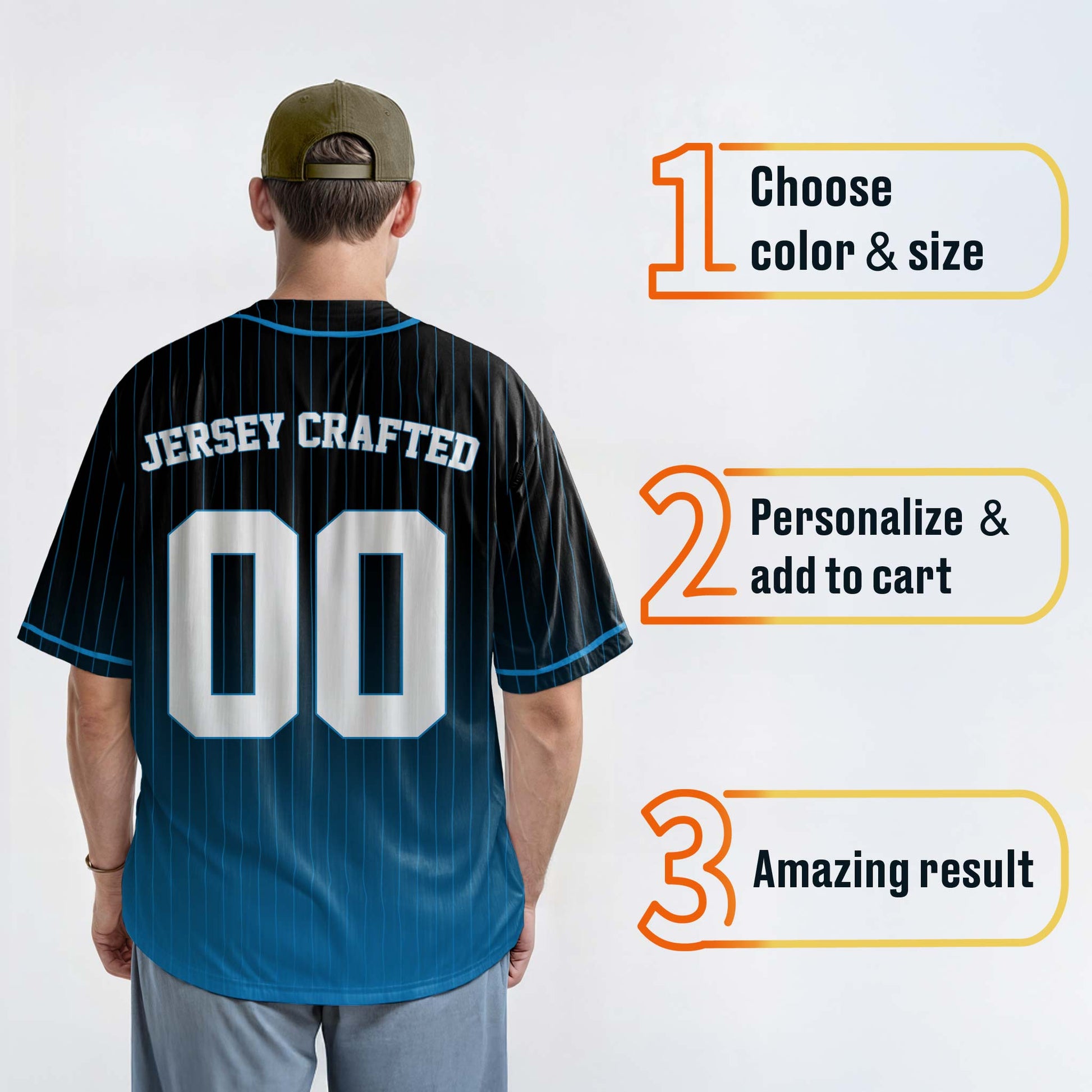 Custom Pinstripe Gradient Baseball Jersey Black and Blue With Piping - Design Your Own