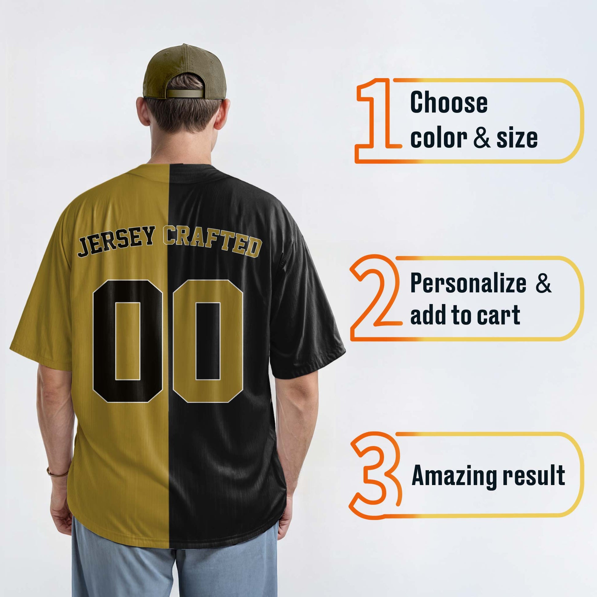 Custom Split Baseball Jersey Black and Gold - Design Your Own