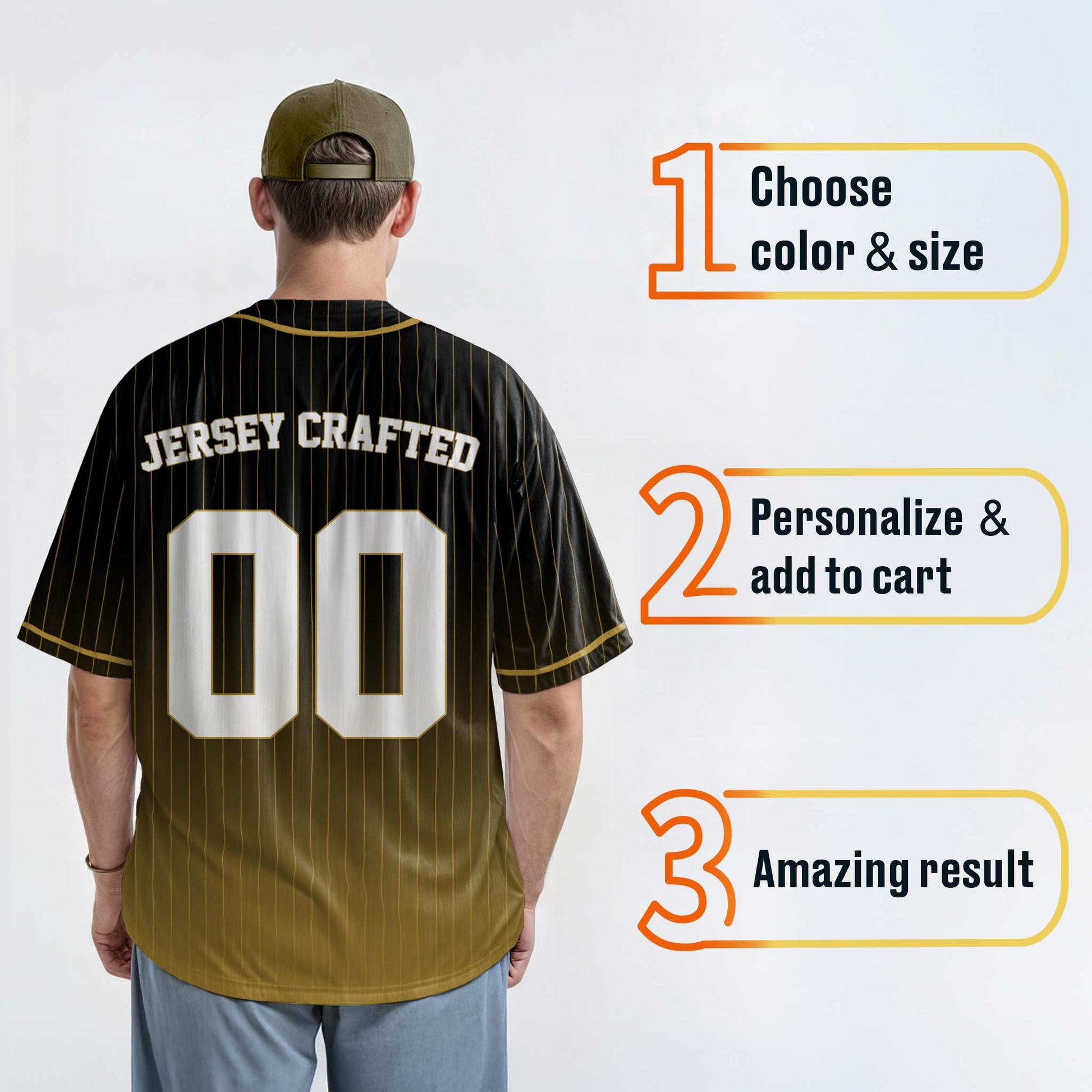 Custom Pinstripe Gradient Baseball Jersey Black and Yellow With Piping - Design Your Own