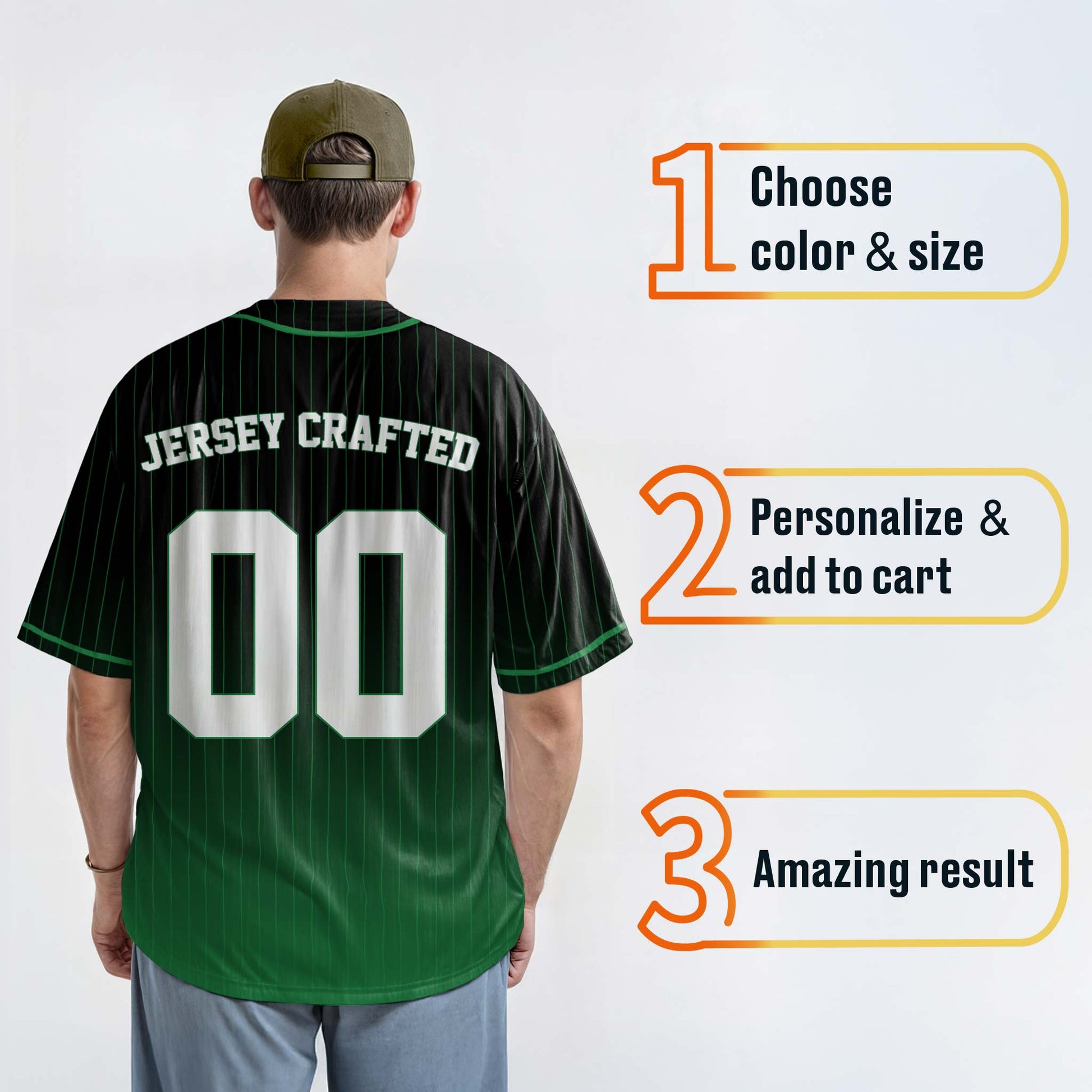 Custom Pinstripe Gradient Baseball Jersey Black and Green With Piping - Design Your Own
