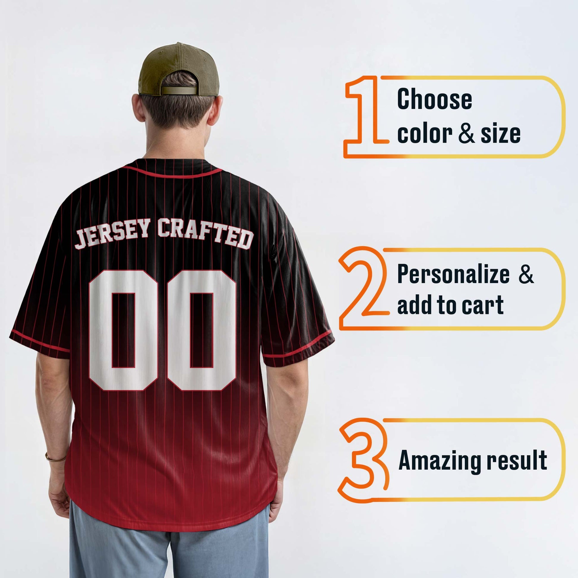 Custom Pinstripe Gradient Baseball Jersey Black and Red With Piping - Design Your Own