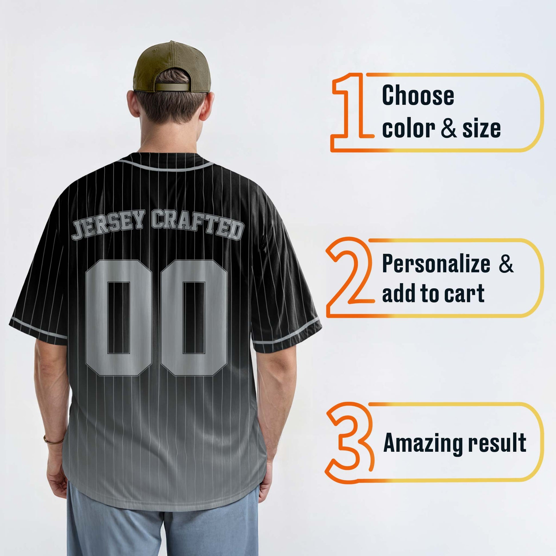 Custom Pinstripe Gradient Baseball Jersey Black and Silver With Piping - Design Your Own