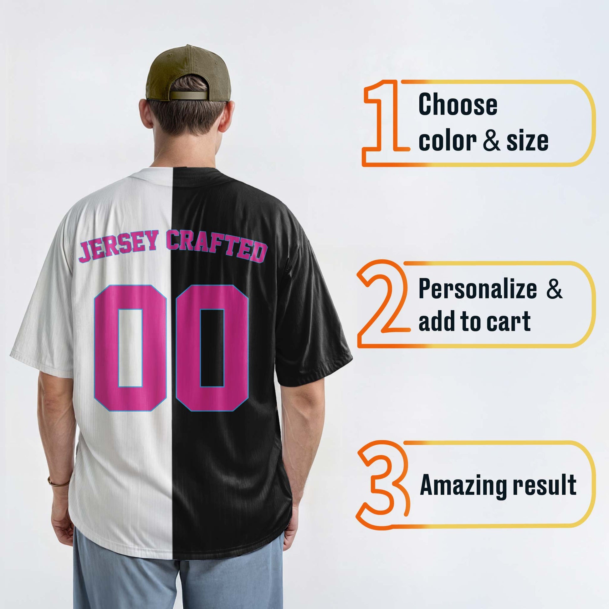 Custom Split Baseball Jersey Black White and Pink - Design Your Own