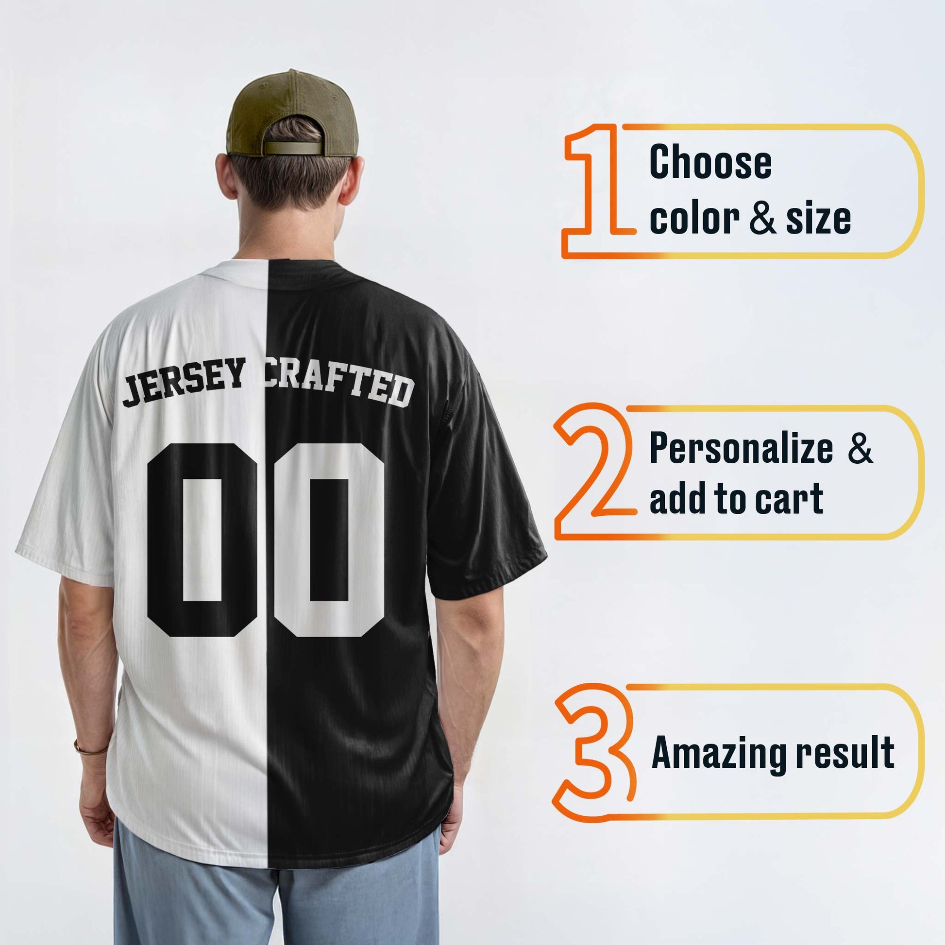 Custom Split Baseball Jersey Black and White - Design Your Own