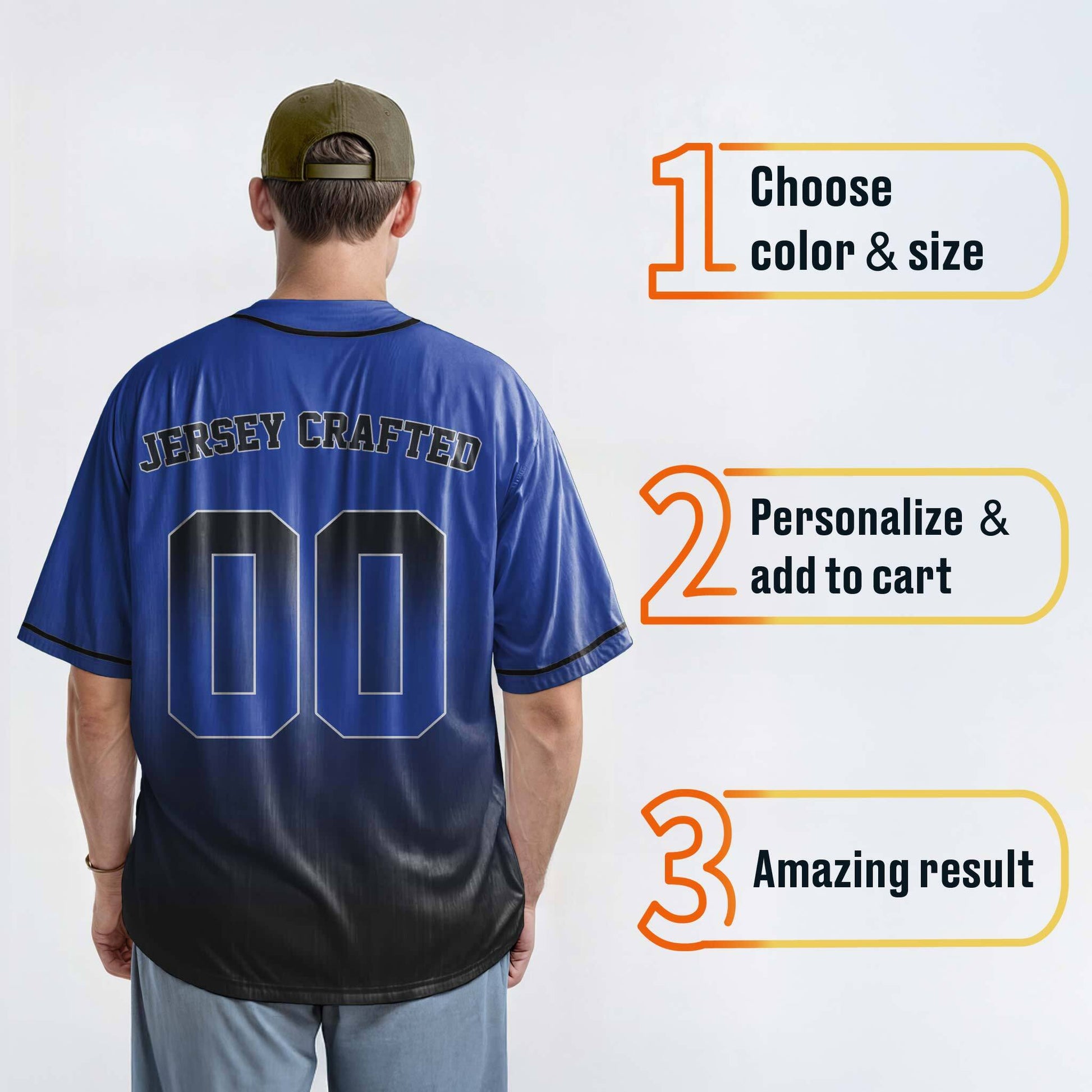 Custom Gradient Baseball Jersey Blue and Black With Piping - Design Your Own