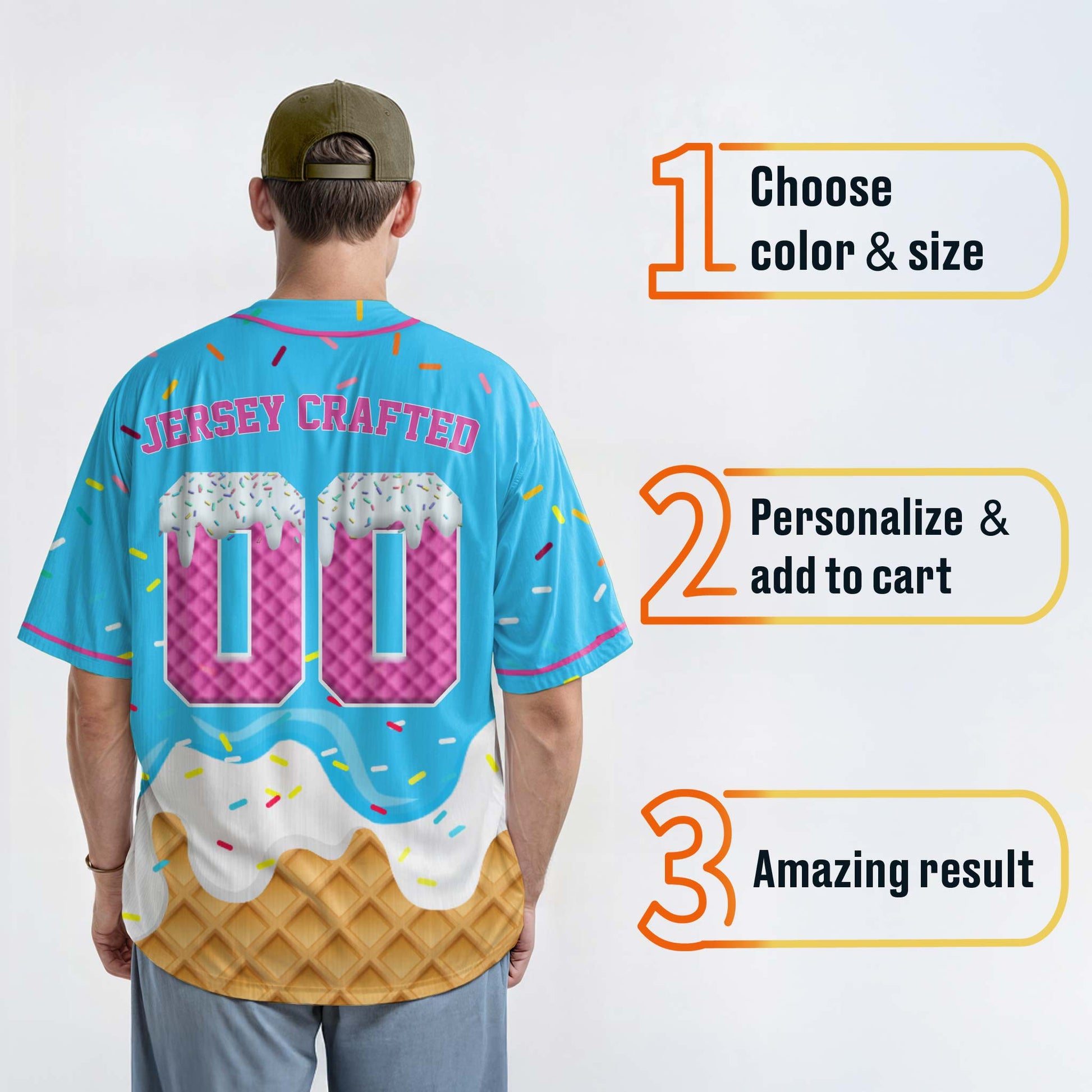 Custom Ice Cream Baseball Jersey Blue and Pink with Piping - Design Your Own