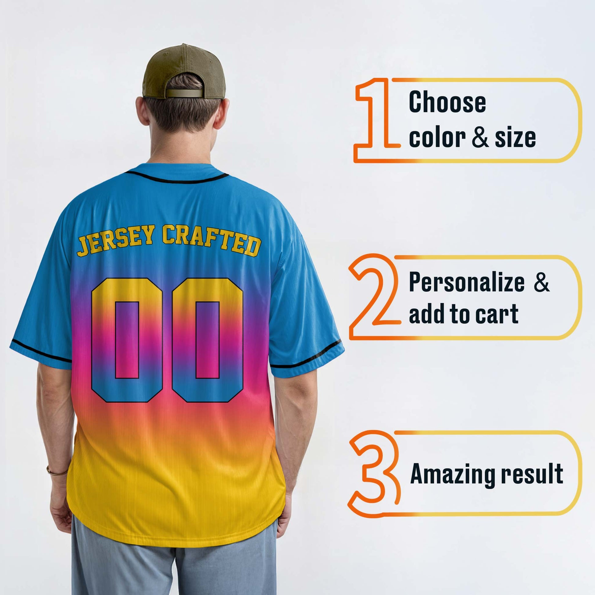 Custom Gradient Baseball Jersey Blue Pink and Yellow With Piping - Design Your Own