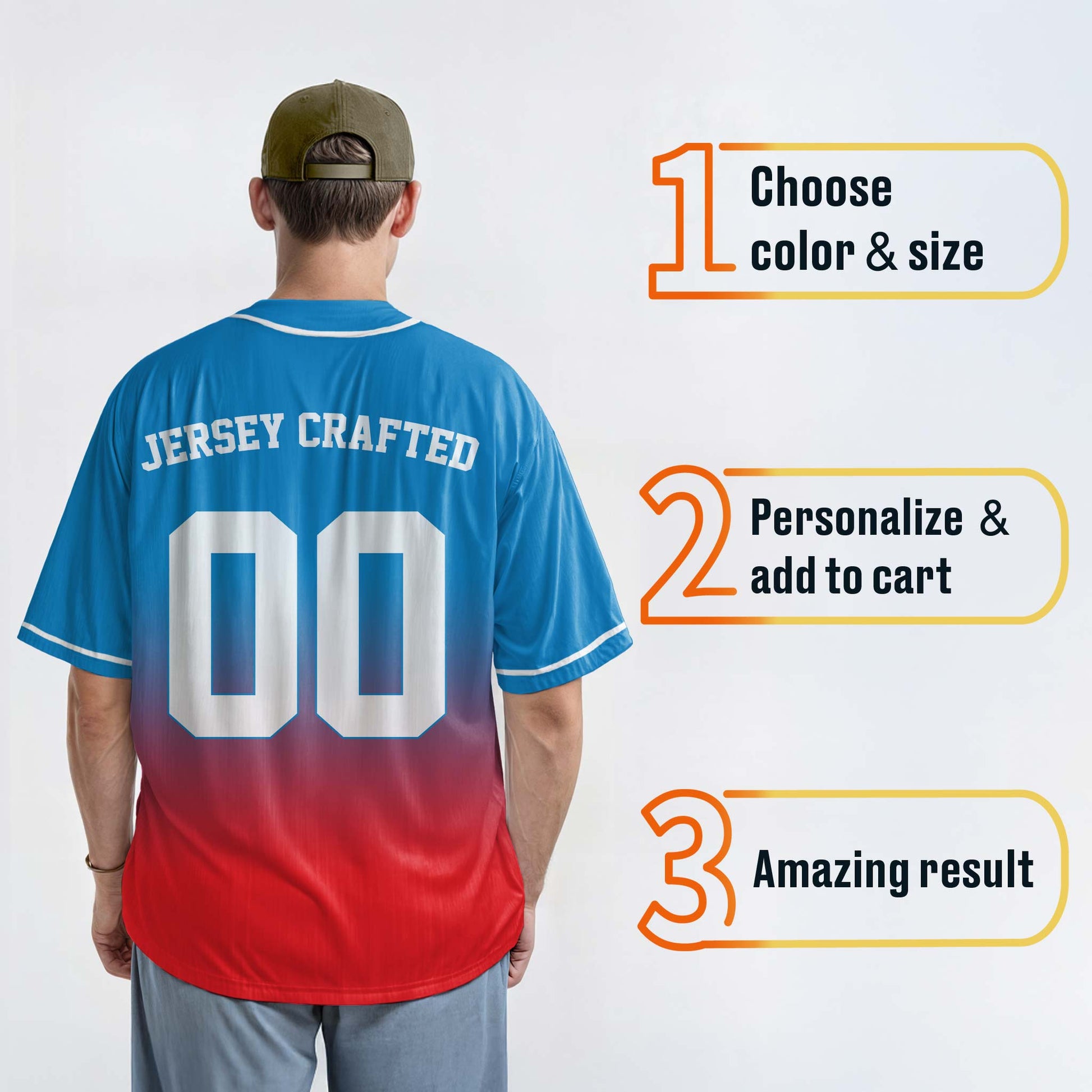 Custom Gradient Baseball Jersey Blue and Red With White Piping - Design Your Own
