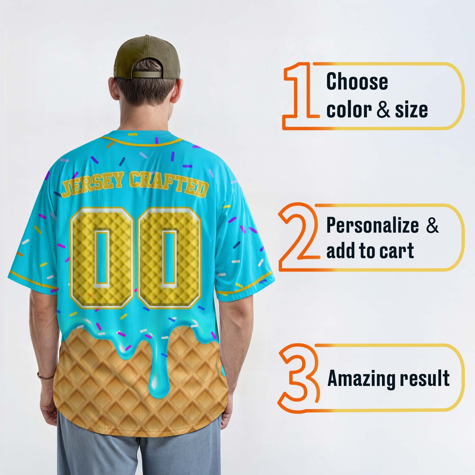 Custom Ice Cream Baseball Jersey Blue and Yellow with Piping - Design Your Own