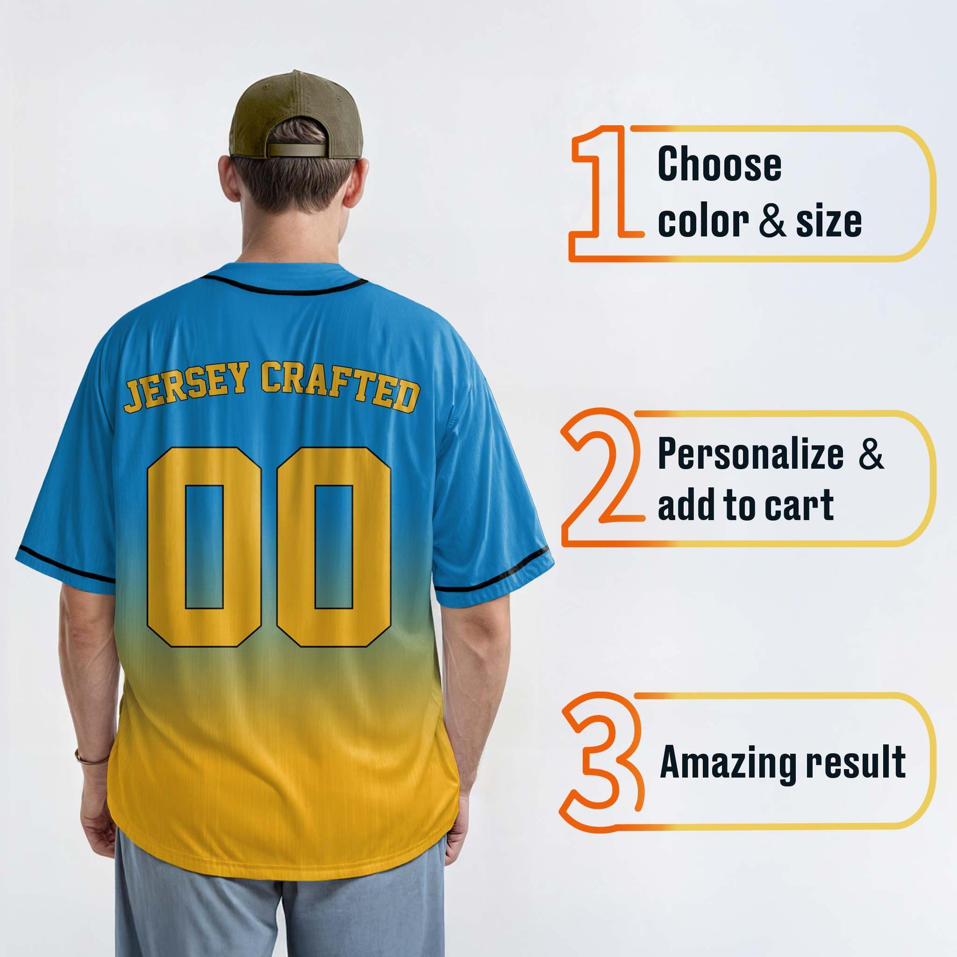 Custom Gradient Baseball Jersey Blue and Yellow With Black Piping - Design Your Own