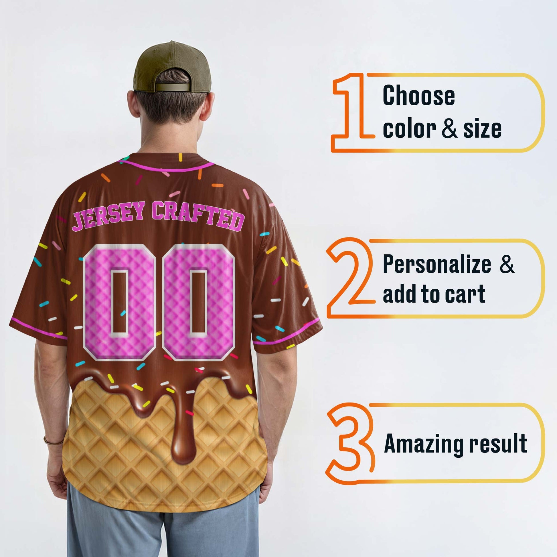 Custom Ice Cream Baseball Jersey Brown and Pink with Piping - Design Your Own