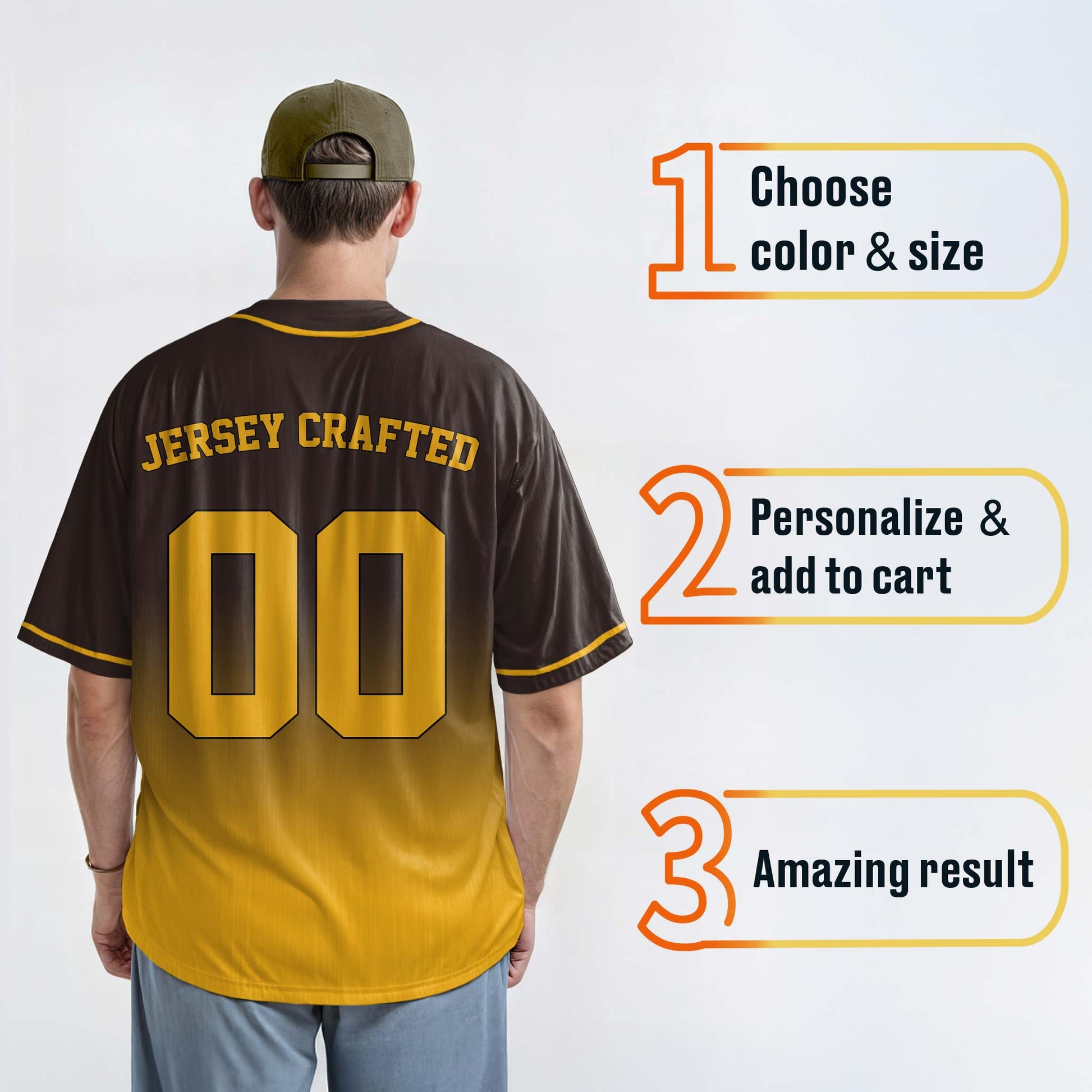 Custom Gradient Baseball Jersey Brown and Yellow With Piping - Design Your Own