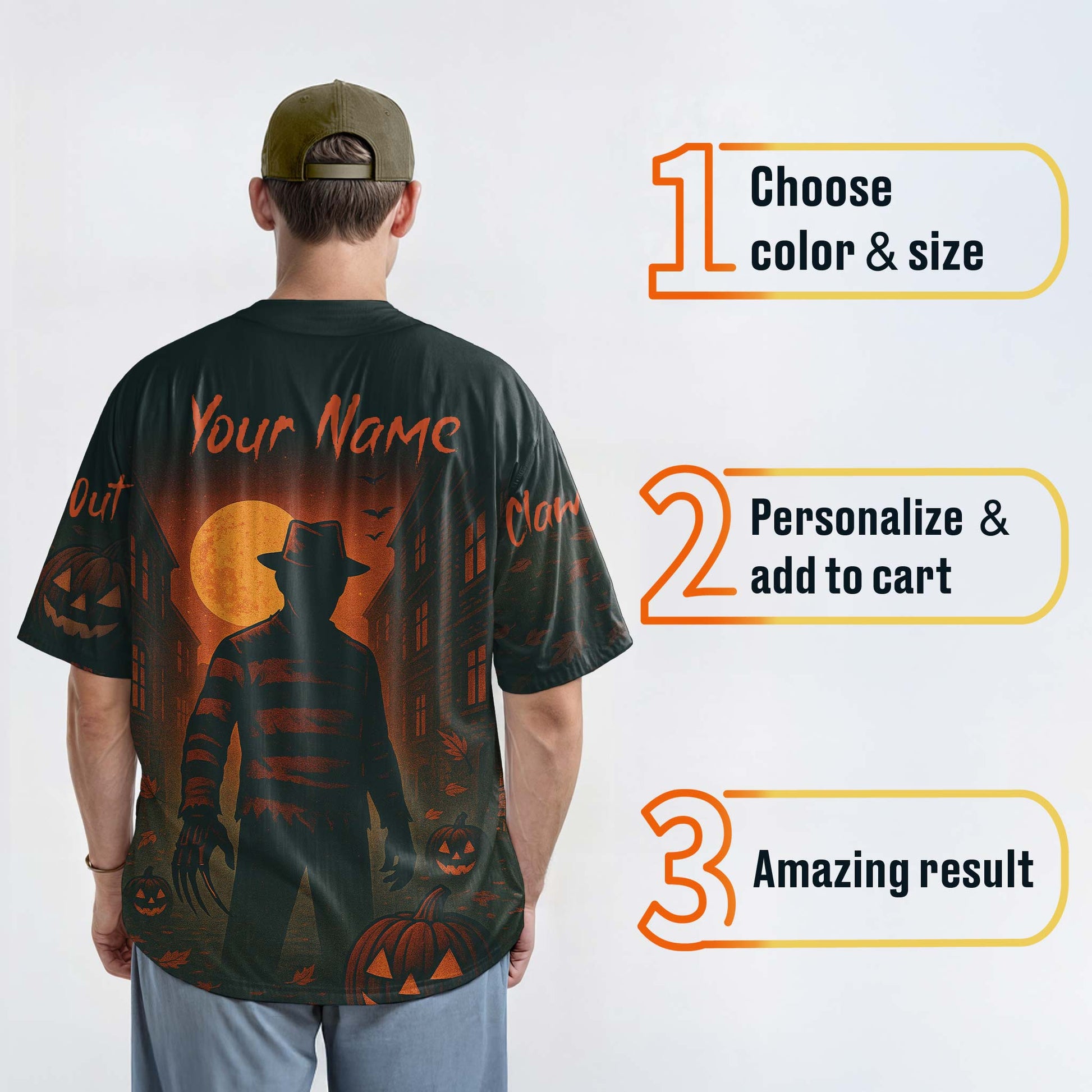 Custom Halloween Baseball Jersey - Horror Movie Design Claw Out - Add Your Name