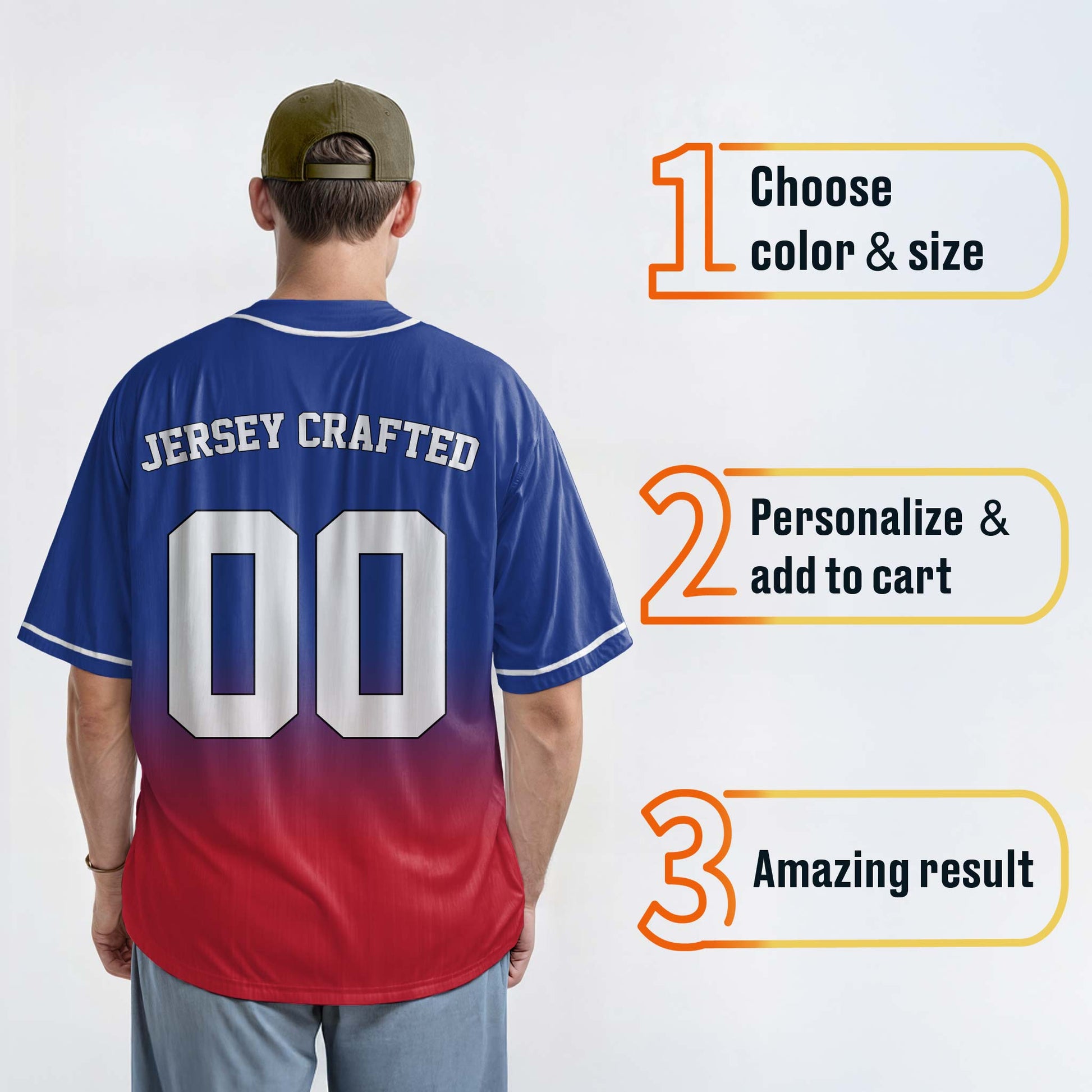 Custom Gradient Baseball Jersey Cobalt and Red With White Piping - Design Your Own
